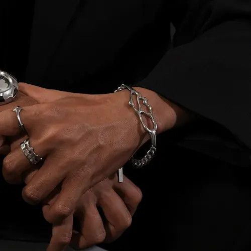 Jewelry Silver Abstract Link Chain Bracelet, Modern Men's Jewelry Size ONE SIZE - 8 Thumbnail