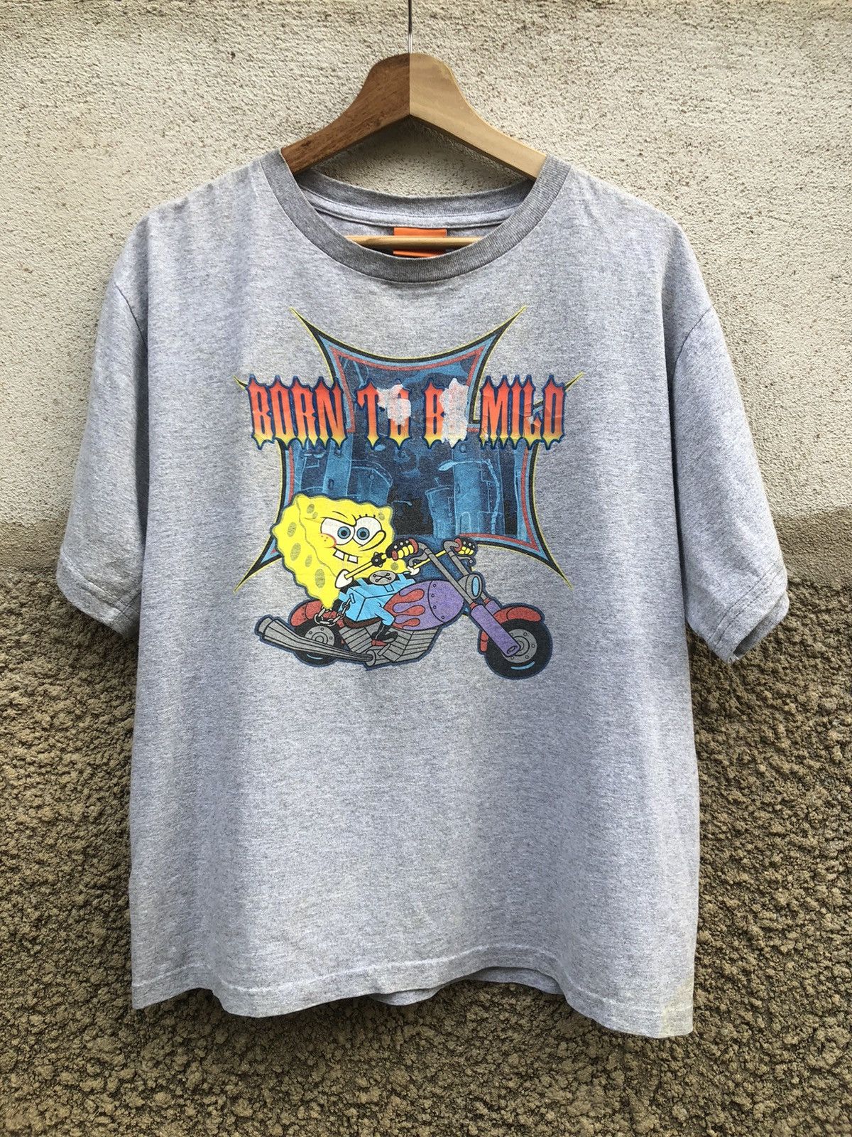 image of Cartoon Network x Nickelodeon Vintage 2005 Spongebob "born To Be Mild" Tshirt in Grey (Size Medium)