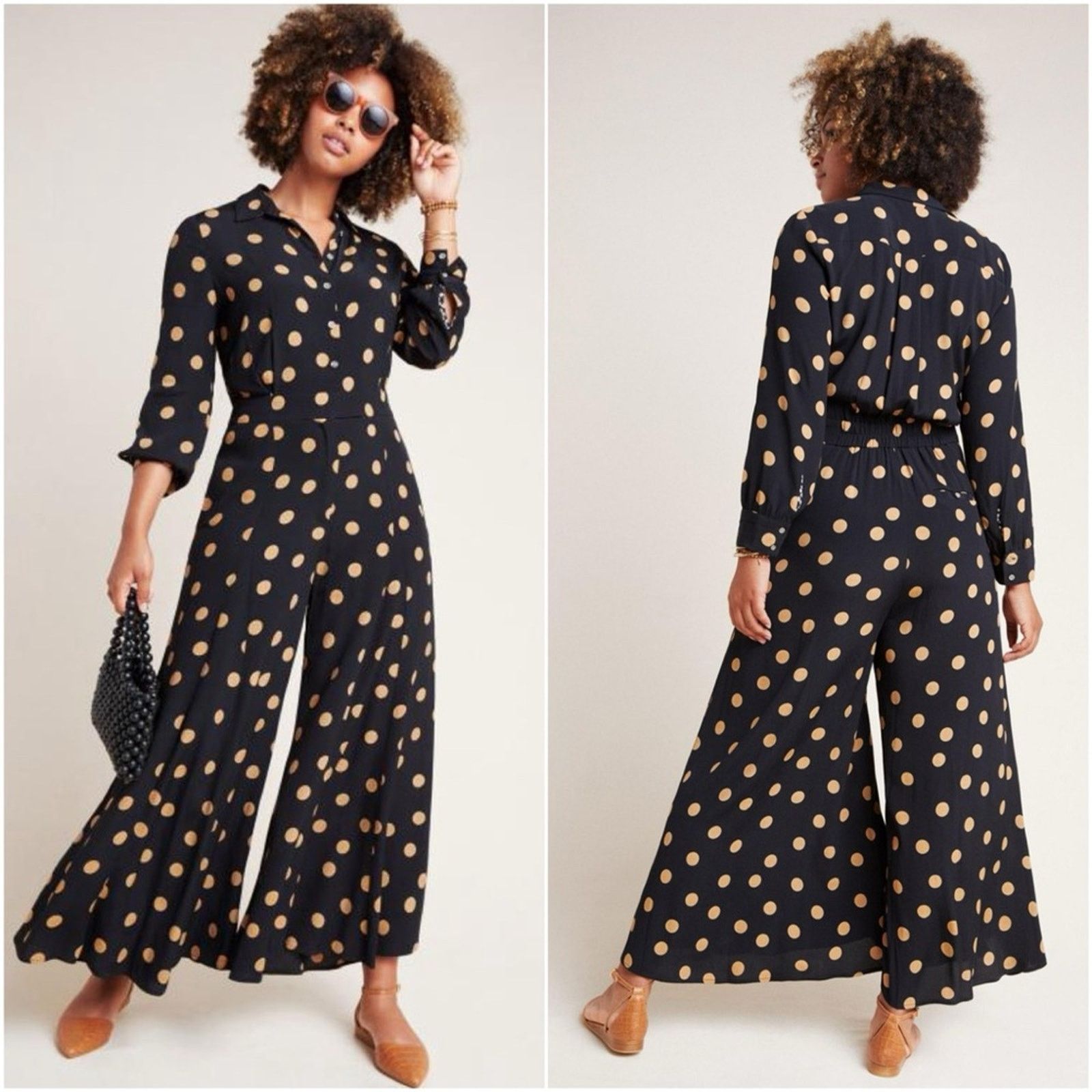 Anthropologie NWT Anthropologie Loveland Wide-Leg Jumpsuit Polka Dots 4 Size 27" / US 4 / IT 40 - 2 Thumbnail