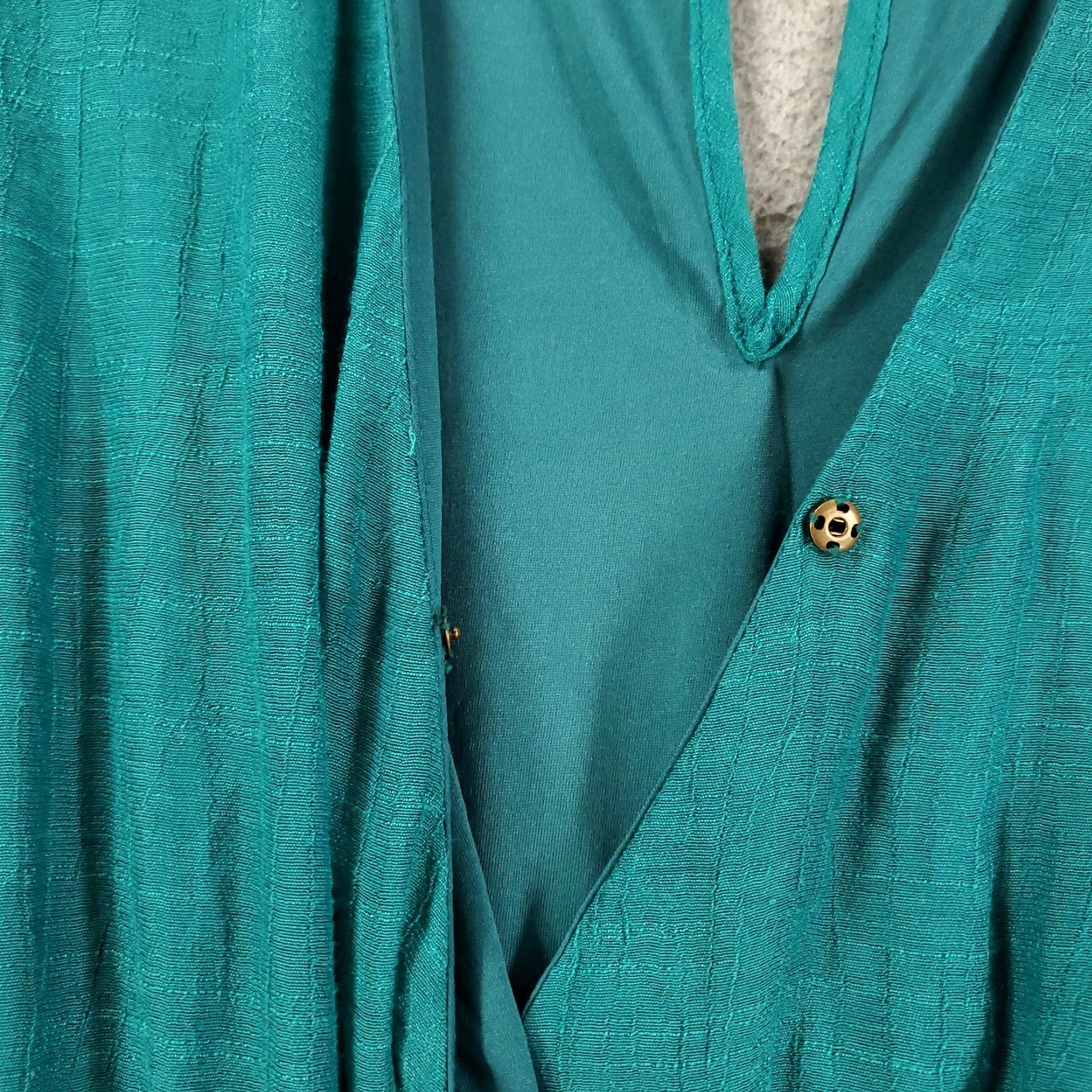 Vintage Womens Dress L Teal Blue Green Elastic Waist Lined Mini Swing CrissCros V-Neck Short Sleeve A-Line, Bohemian, Hippie, Peasant UMGEE Shirt? Size L / US 10 / IT 46 - 7 Thumbnail