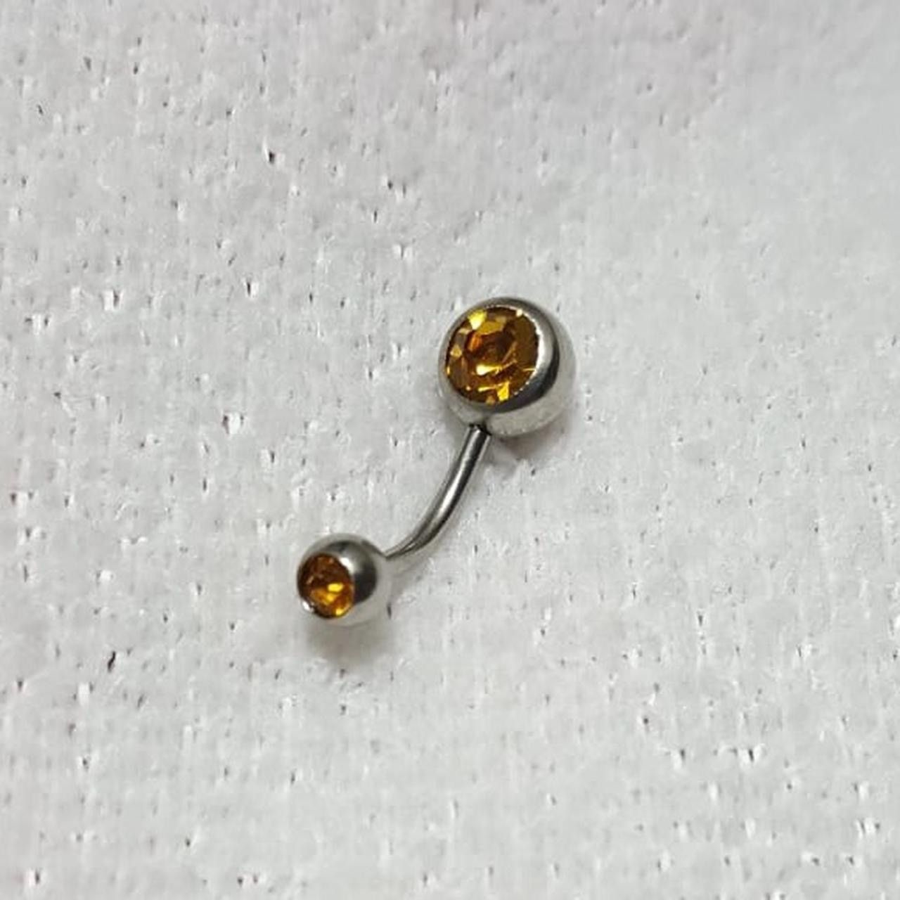 Vintage Silver Double Crystals Barbell Navel Belly Button Ring Size ONE SIZE - 4 Thumbnail