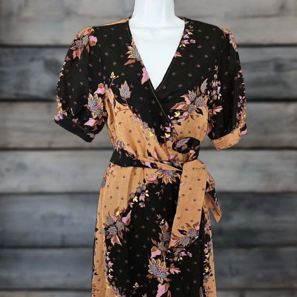 Scotch & Soda Scotch & Soda Womens Wrap Maxi Dress Sz Medium Black Floral Viscose Blend Linen Size M / US 6-8 / IT 42-44 - 1 Thumbnail