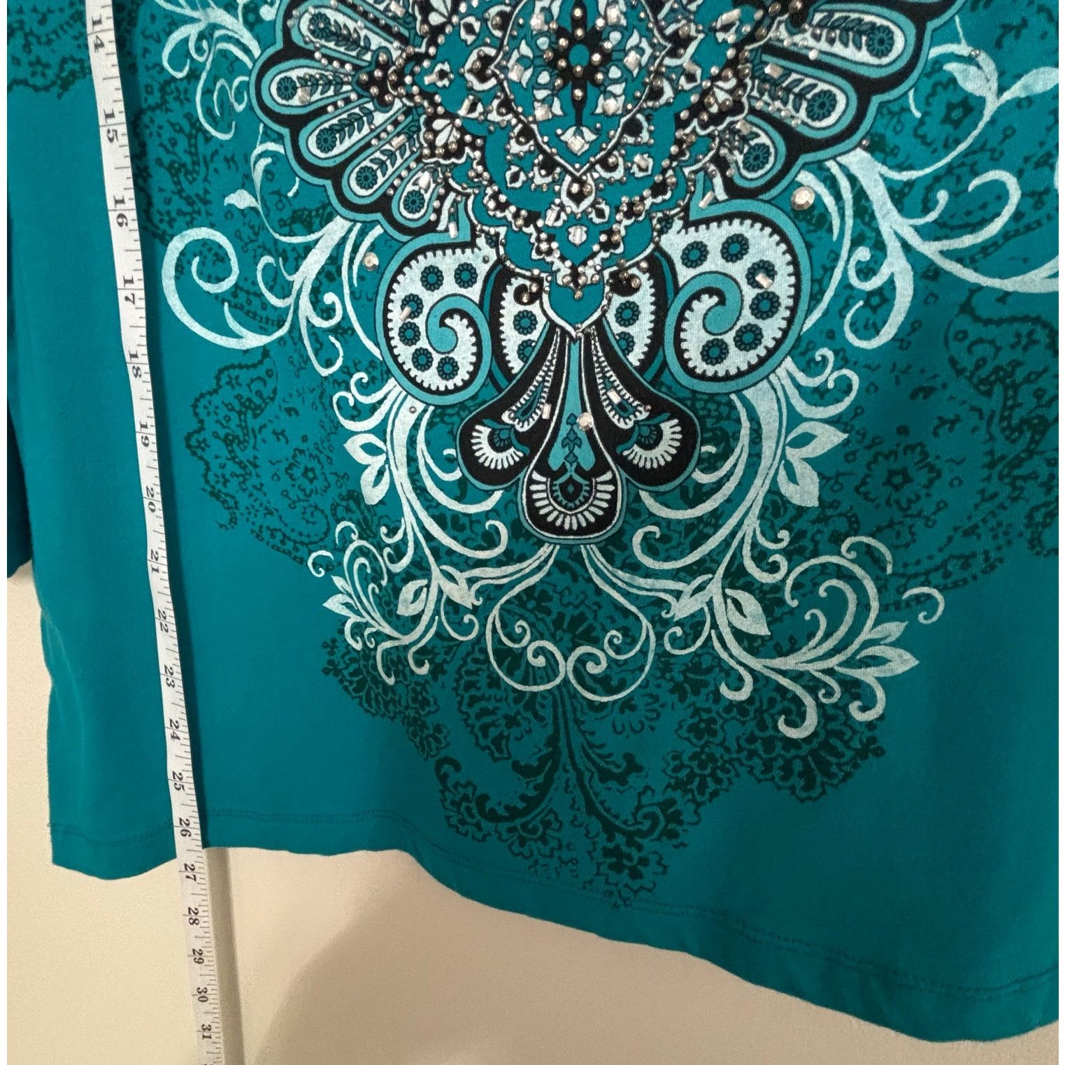 Other Onque Casuals Turquoise Embellished Top XL 3/4 Sleeve Size XL / US 12-14 / IT 48-50 - 5 Thumbnail