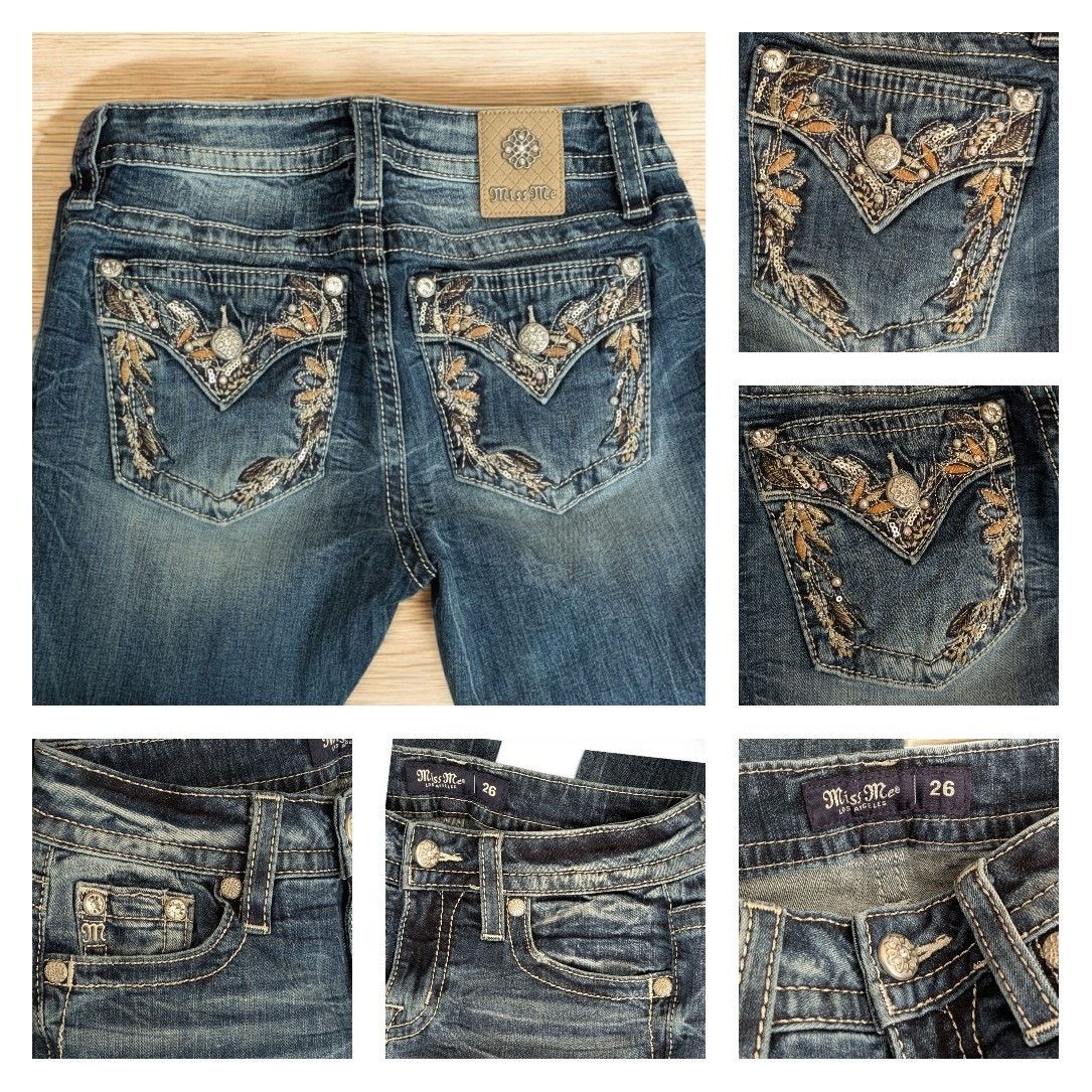 Miss Me MISS ME Los Angeles Mid Rise Capri Jeans Beaded Bling Pocket Size 26" / US 2 / IT 38 - 5 Thumbnail
