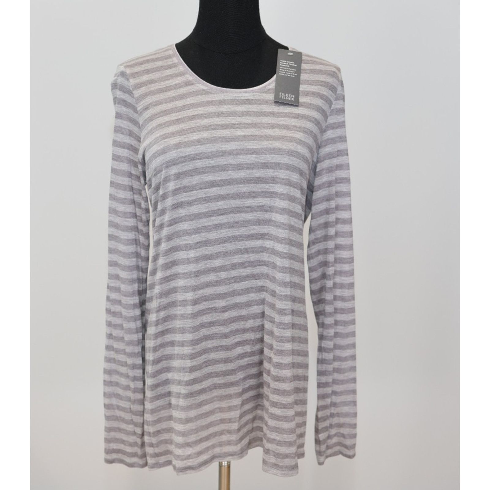 Eileen Fisher EILEEN FISHER Gray Striped Long Sleeve Top Size M $98 Size M / US 6-8 / IT 42-44 - 2 Thumbnail