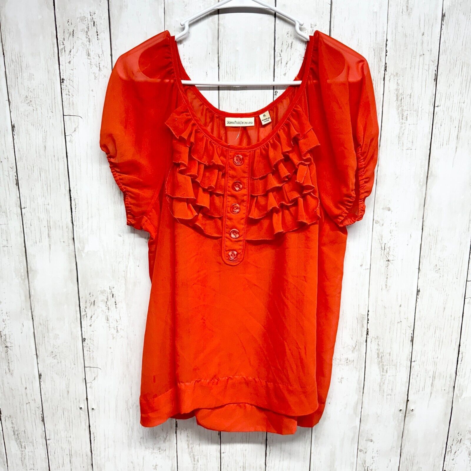 Other John Paul Richard Blouse Size XL Ruffled Pleated Button Down Size XL / US 12-14 / IT 48-50 - 1 Thumbnail
