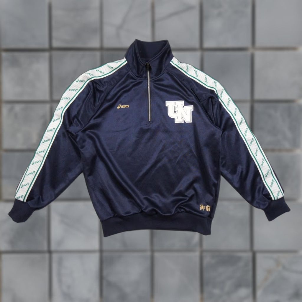 VINTAGE ASICS Jacket Adult Medium Blue Track Jacket 1/4 Zip Pullover Mens