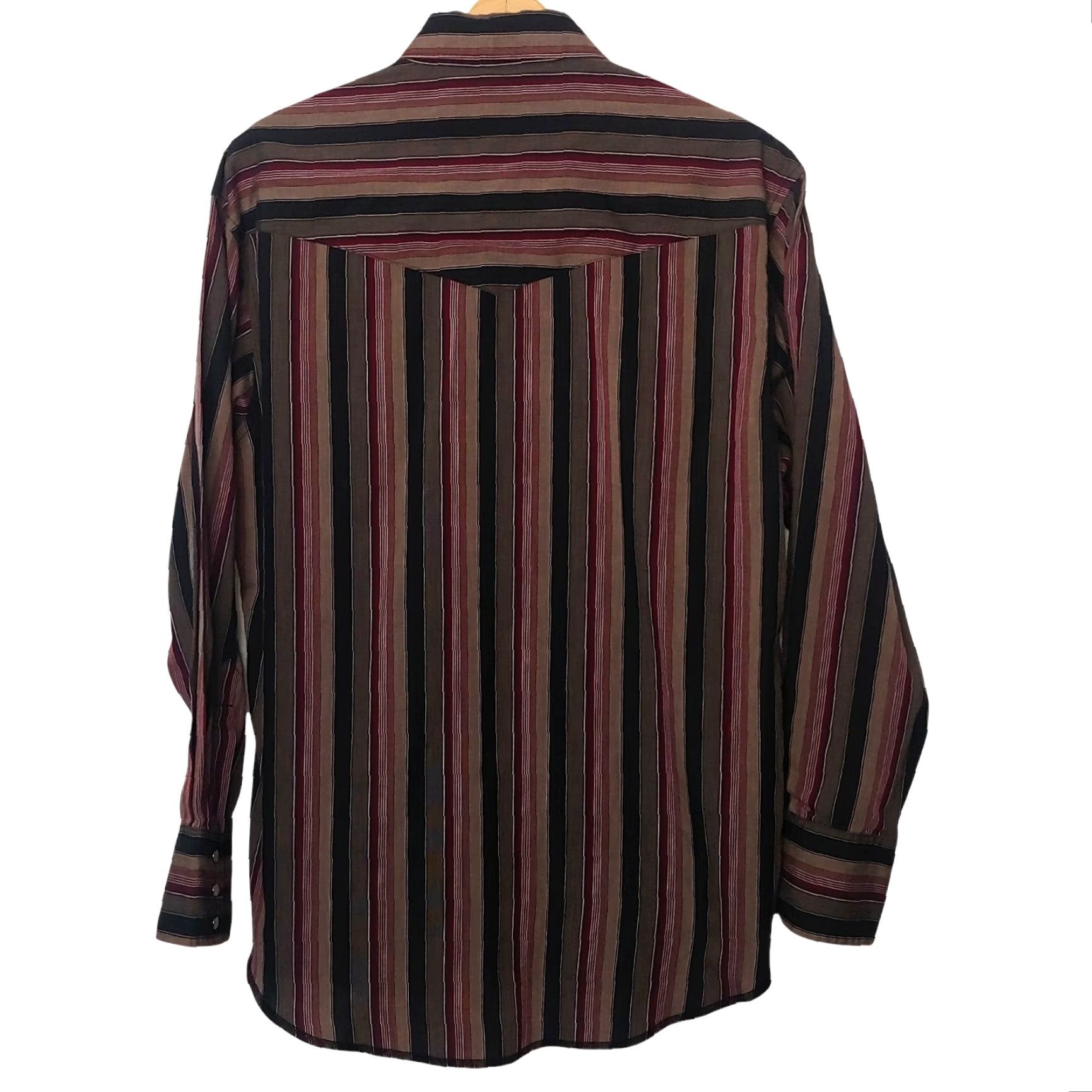 Wrangler Wrangler Western Shirt Large Brown Maroon Stripe Long Sleeve Pearl Snap Cowboy Mens Size US L / EU 52-54 / 3 - 3 Thumbnail