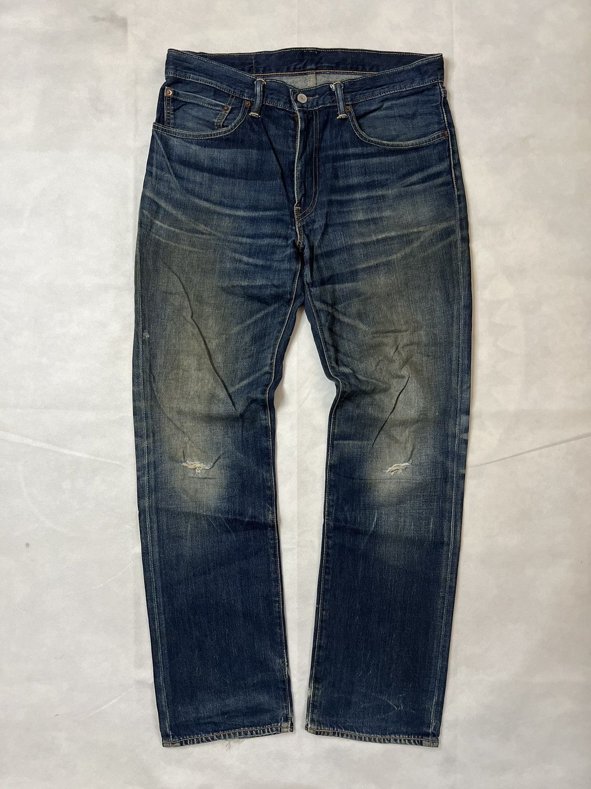 Vtg Levis 502 Dark Blue Wash Distressed Denim