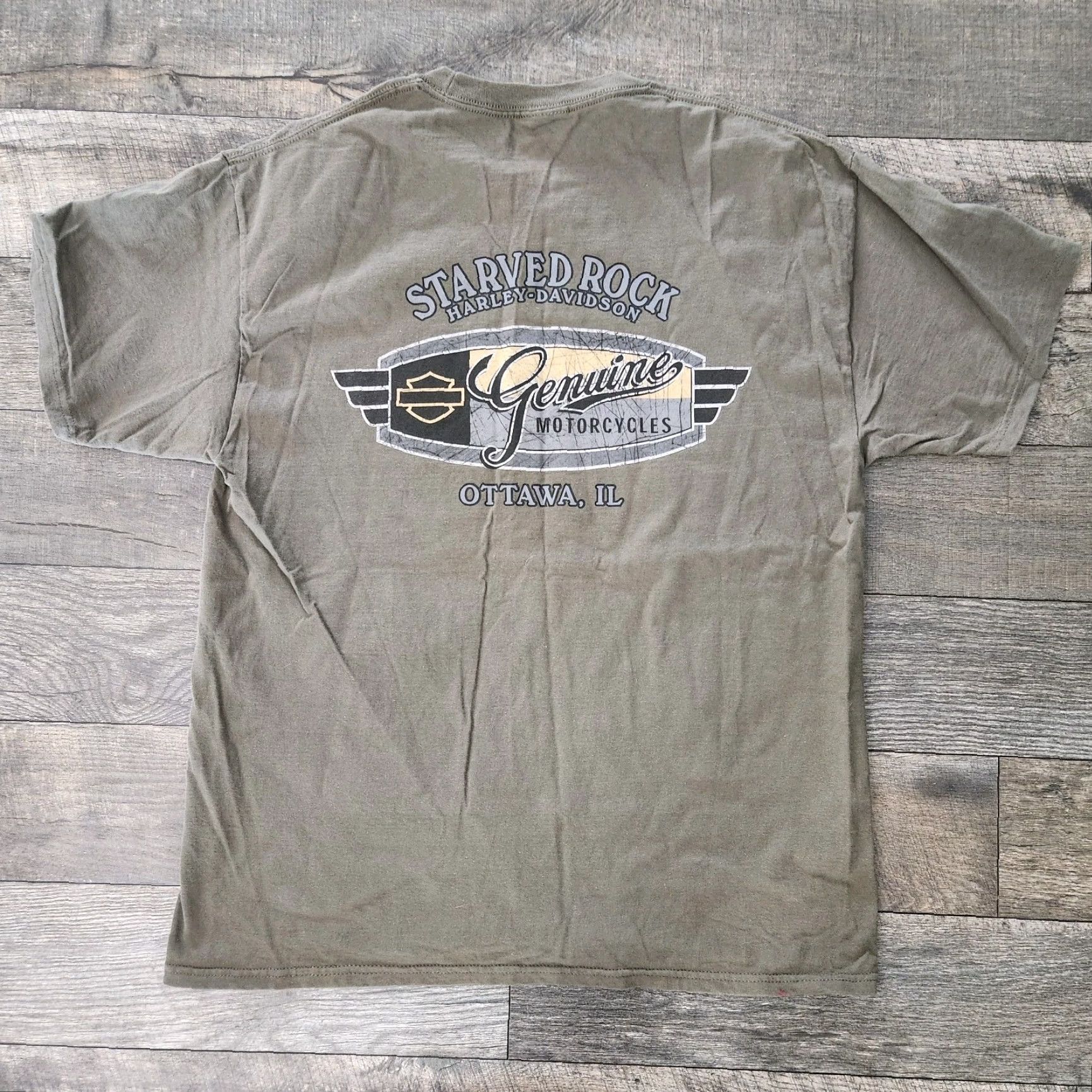 Harley Davidson Harley-Davidson T Shirt Tee Mens Large Gray Double Sided Ottawa Illinois Dealer Size US L / EU 52-54 / 3 - 3 Thumbnail