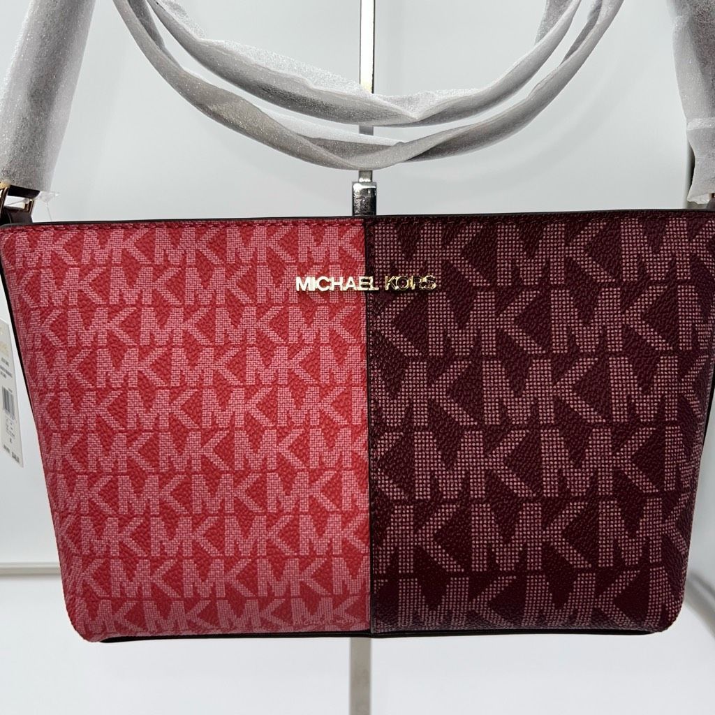 Michael Kors MICHAEL KORS JET SET SMALL ZIP CROSSBODY MK BAG 2 TONE OXBLOOD MERLOT PINK LOGO Size ONE SIZE - 2 Thumbnail