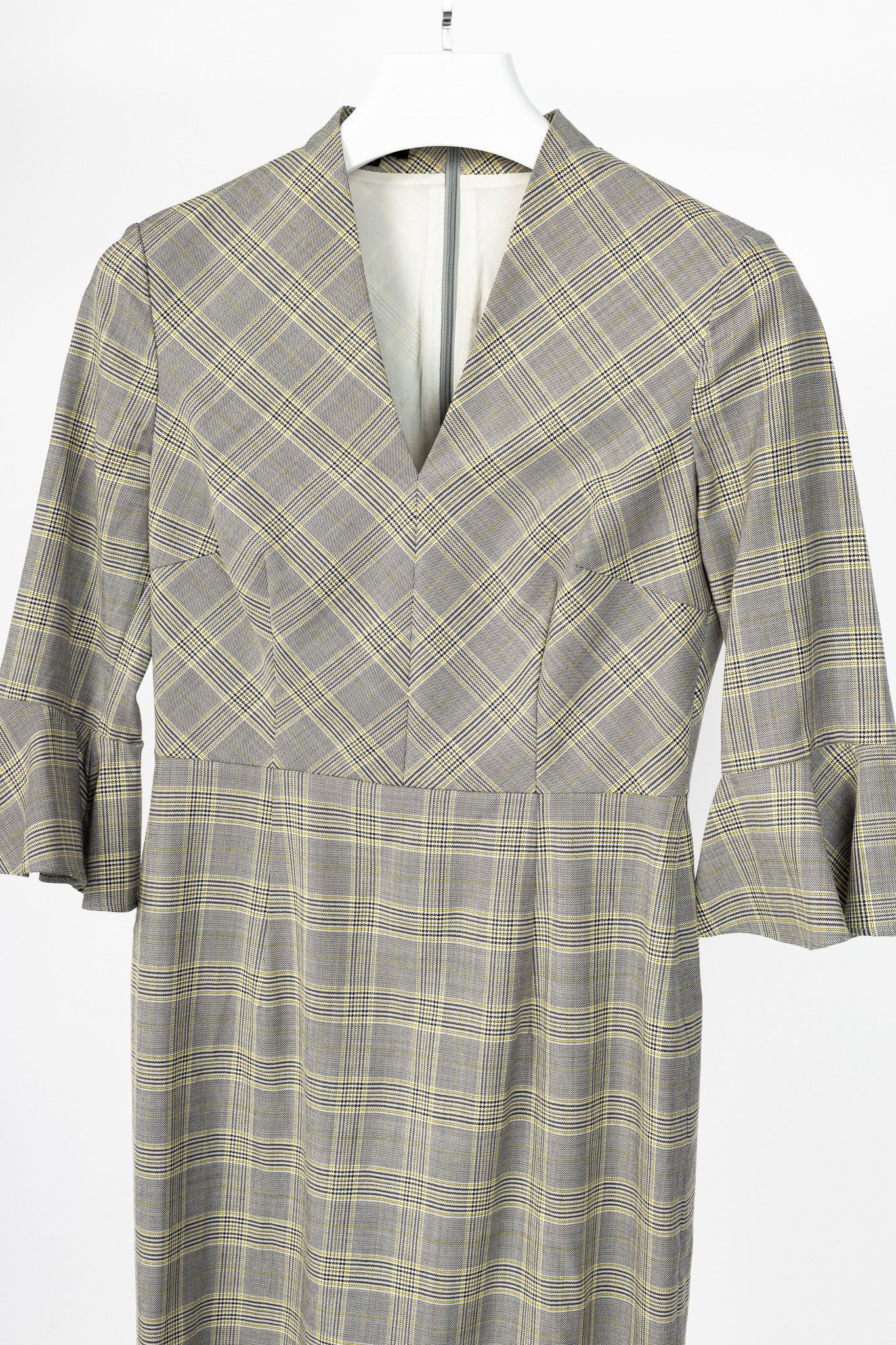 Escada Escada Dinfo Limonade Glen-Plaid Wool Flounce-Sleeve Dress Size S / US 4 / IT 40 - 3 Thumbnail