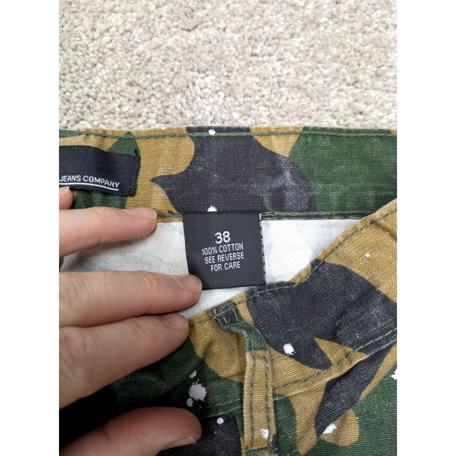 Vintage QRUEL Pants Mens 38x30 Green Camo Chino Straight Leg Canvas Paint Splatter Size US 38 / EU 54 - 5 Thumbnail