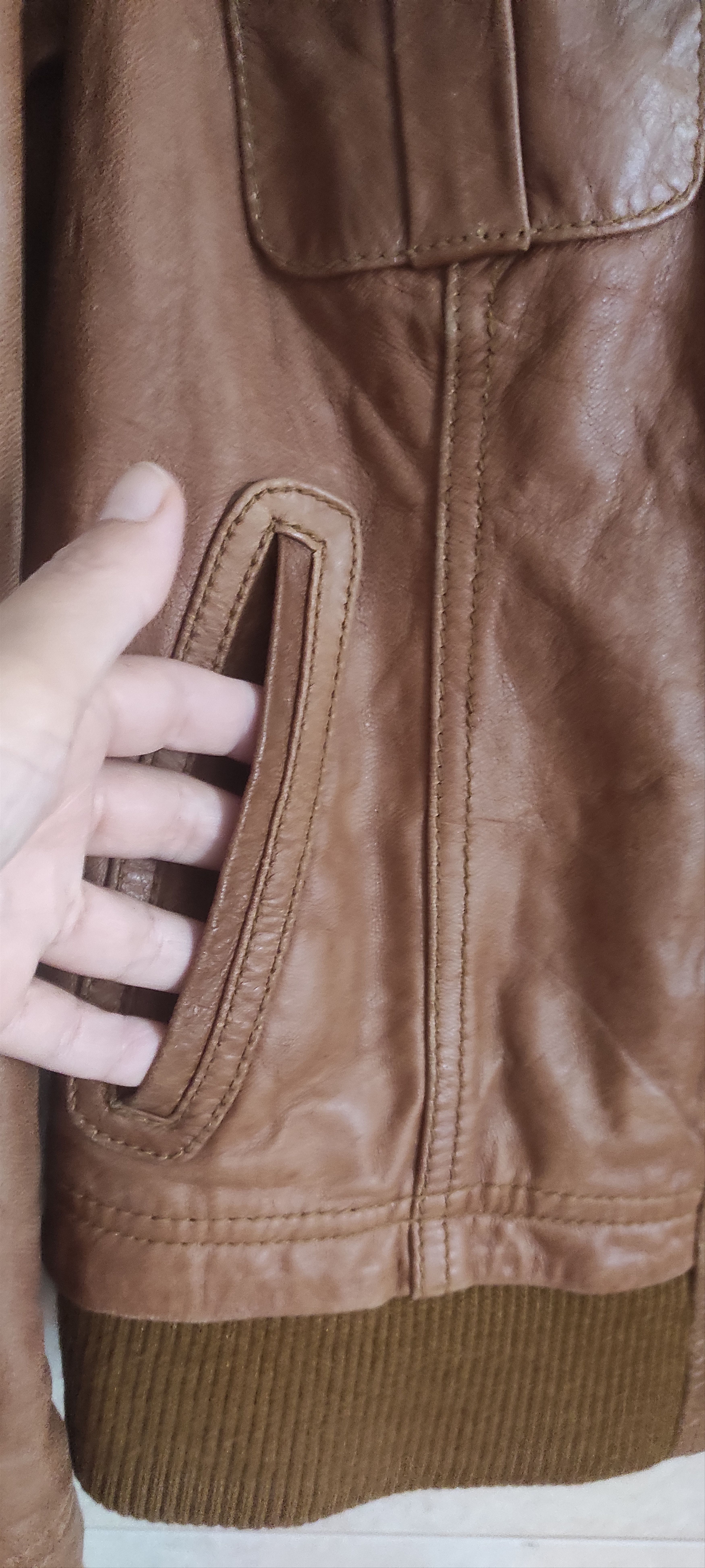 Stradivarius Stradivarius Tan Genuine Leather Motocycle Biker Jacket Size M / US 6-8 / IT 42-44 - 5 Thumbnail