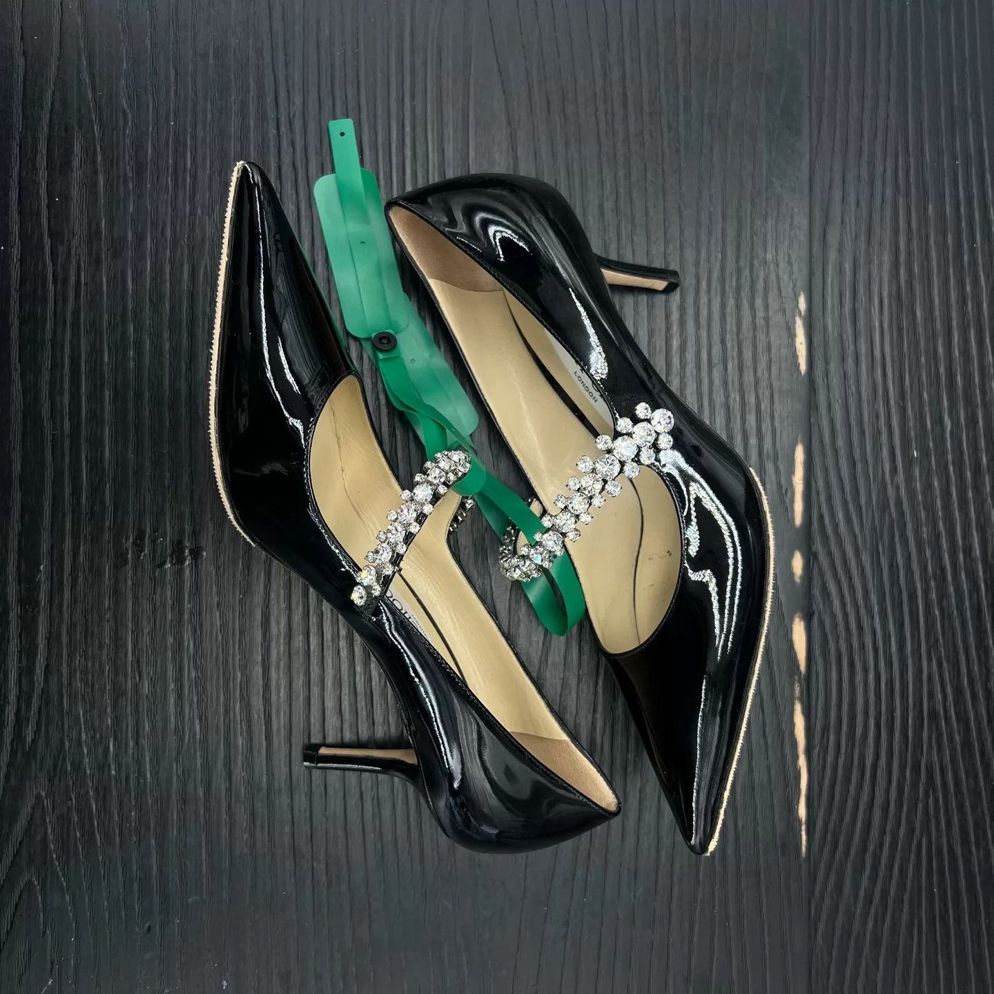 Jimmy Choo Jimmy Choo Bing Black Crystal Patent Leather Heels 37 new Size US 6.5 / IT 36.5 - 4 Thumbnail