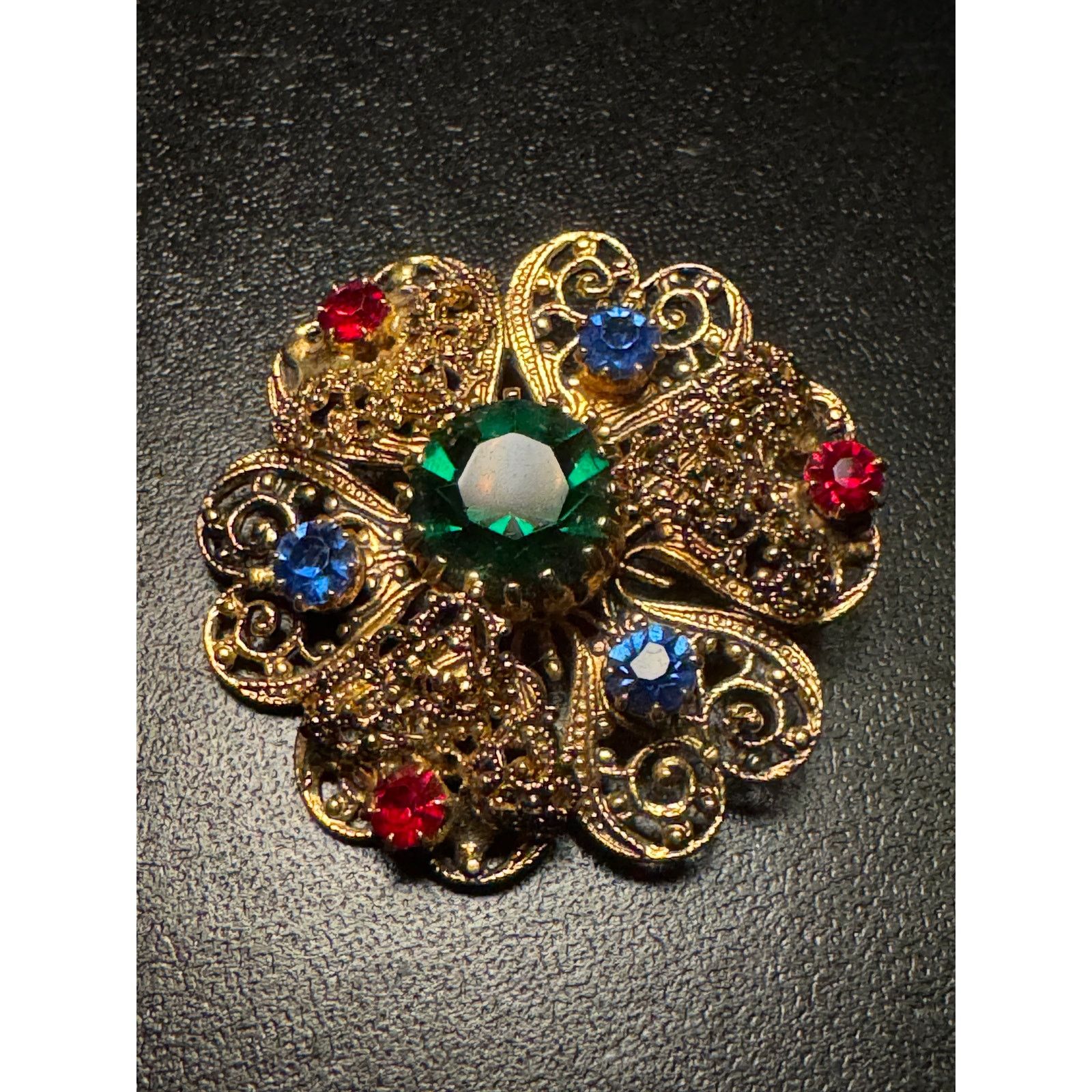Other Vintage Czech Filigree Red Green Blue Rhinestone Brooch Size ONE SIZE - 1 Thumbnail