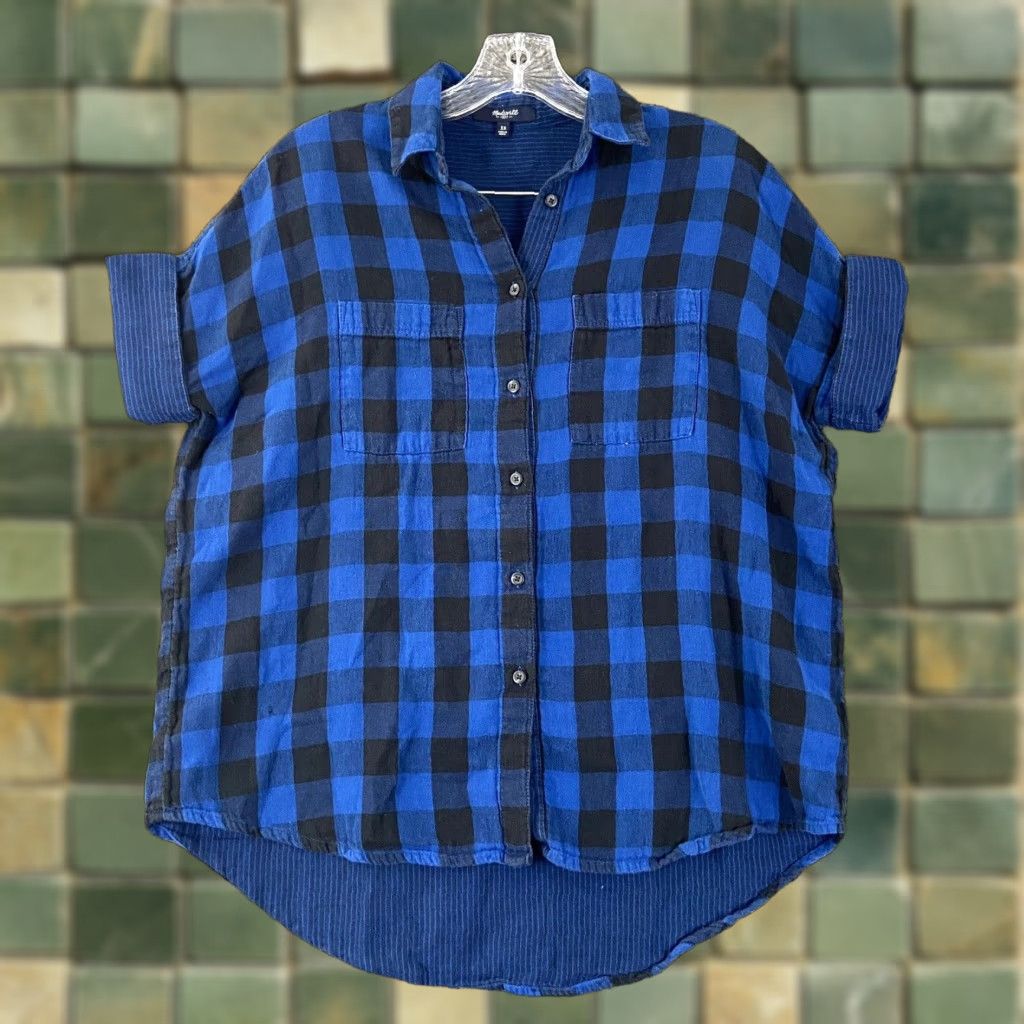 Madewell MADewell Plaid Blouse Women's XS Short Sleeve Blue Black Button Up Multicolor Size XS / US 0-2 / IT 36-38 - 1 Thumbnail