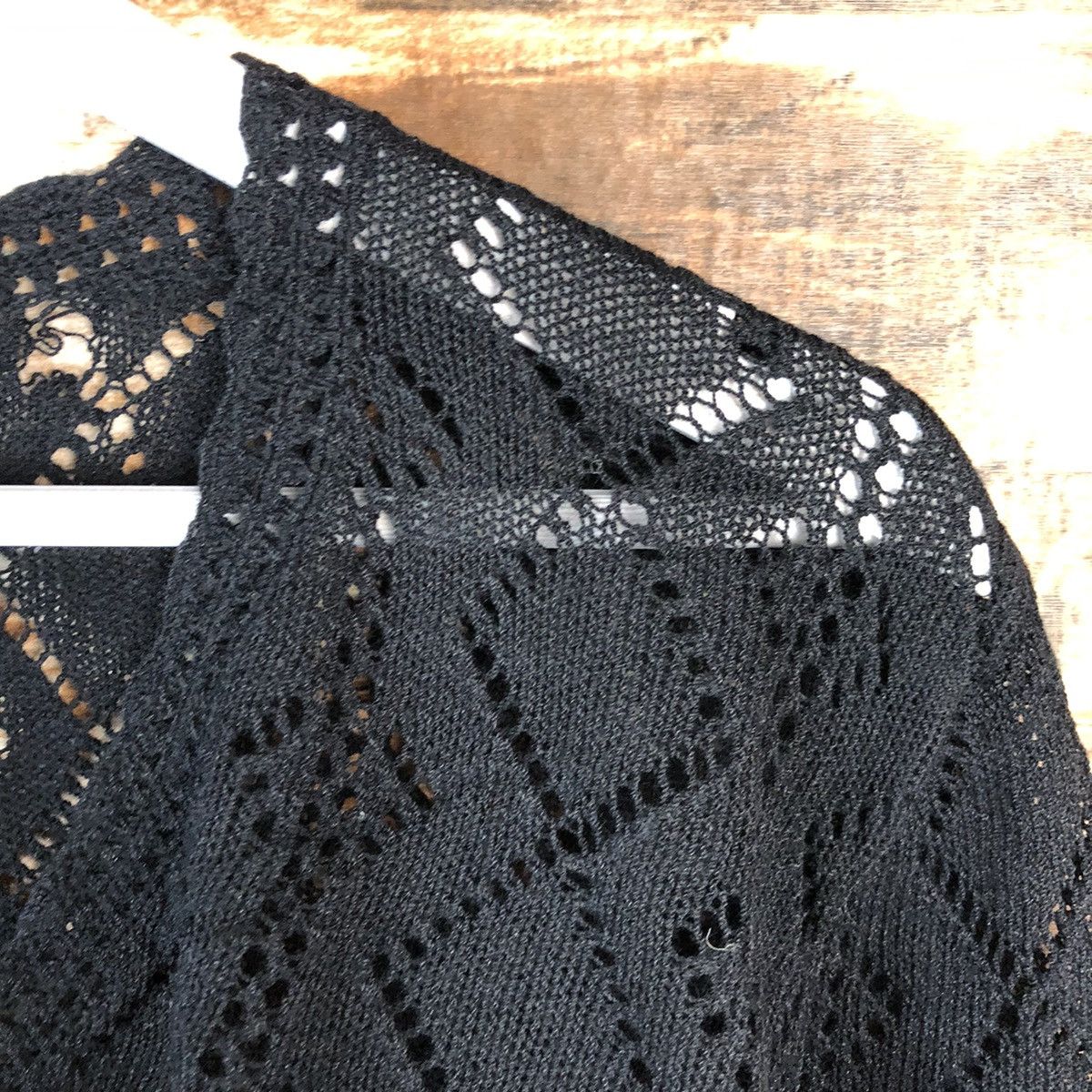 Homespun Knitwear × Japanese Brand Blue Mountain Black crochet meshnet Cardigan Knitwear #A1644 Size L / US 10 / IT 46 - 9 Thumbnail