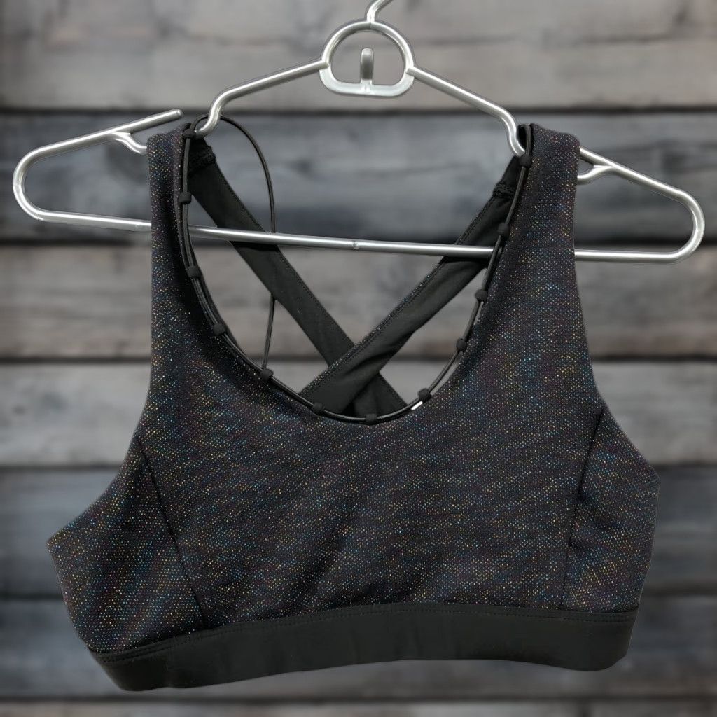 Vintage SoulCycle Sports Bra Womens M Black Cross Back Patented Metallica Metallic Nylon Spandex Polyester Activewear Medium Support Womens Sports Bra Size ONE SIZE - 1 Thumbnail