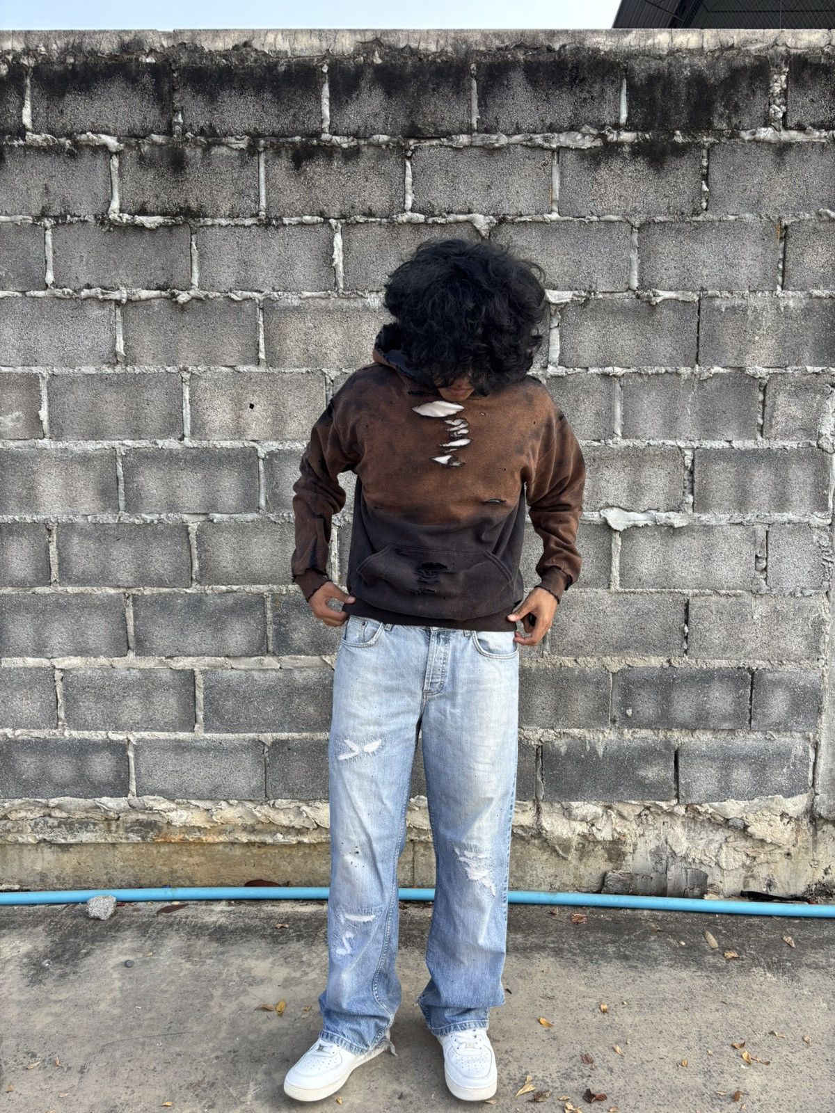 Vintage Thrashed Faded 2Tone Hoodie Distressed Size US M / EU 48-50 / 2 - 2 Thumbnail