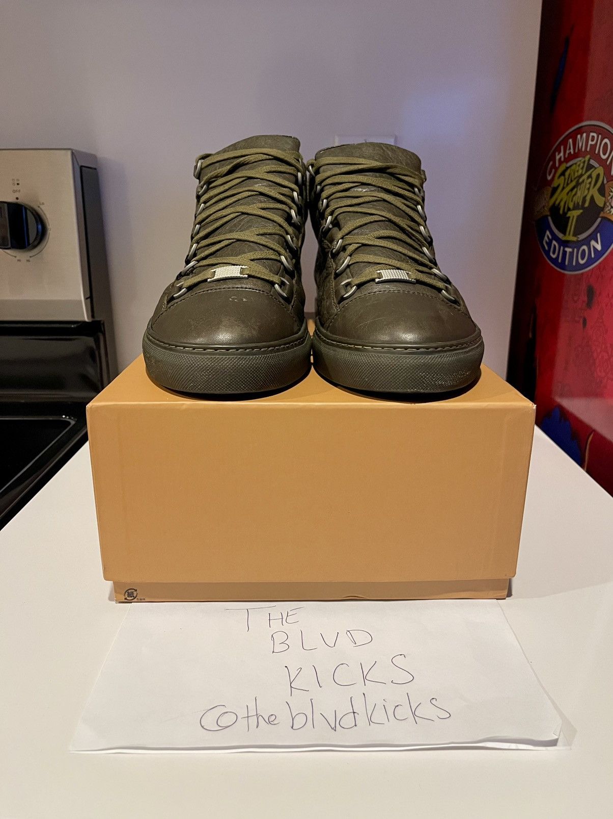 Balenciaga Balenciaga Arena High Top Leather Sneaker Olive Green Size US 13 / EU 46 - 5 Thumbnail