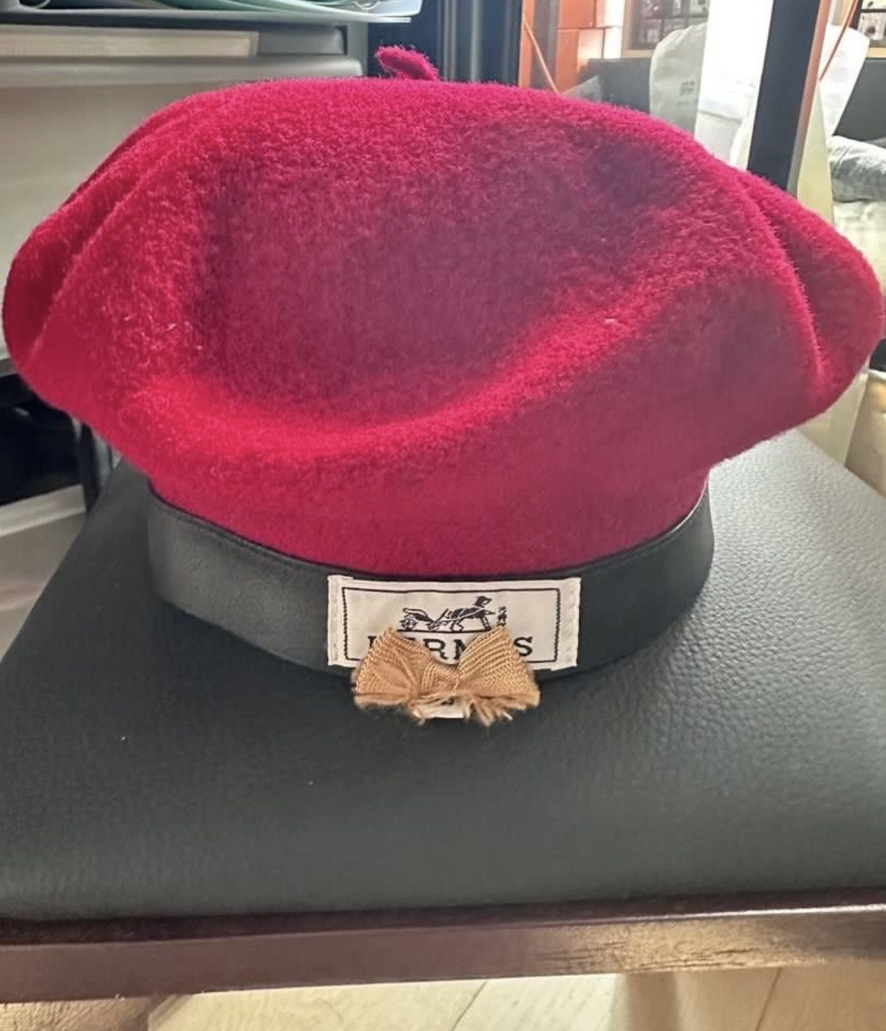 Hermes Hermes red Hat Size 58 calfskin trims Size ONE SIZE - 1 Thumbnail