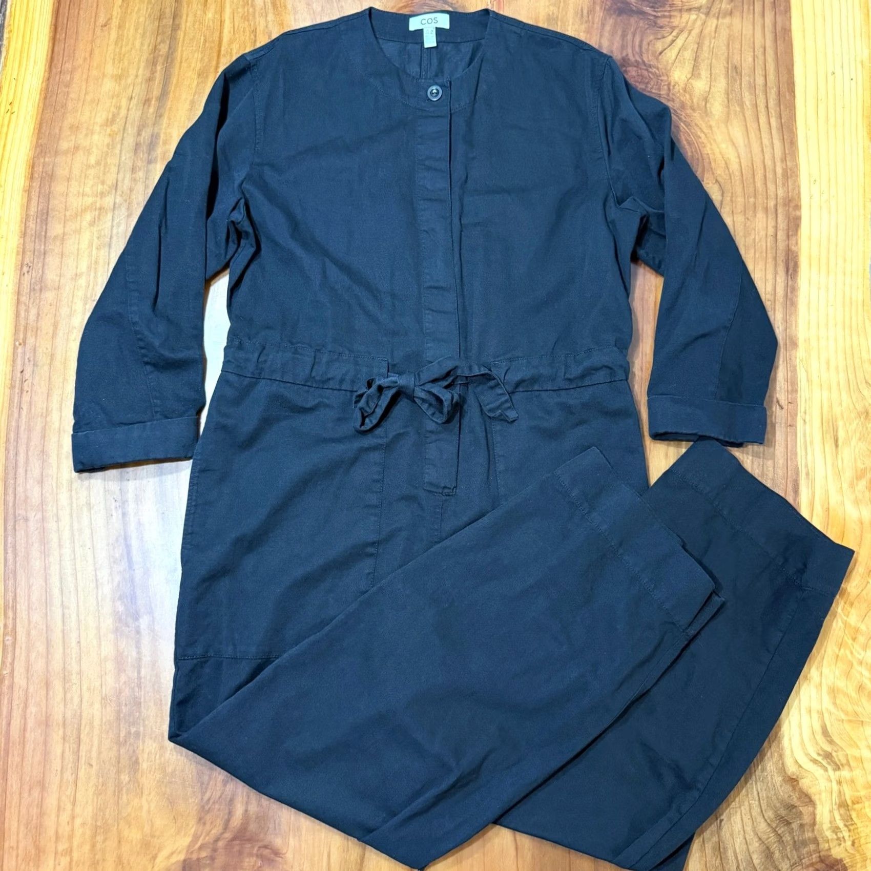 Cos COS Jumpsuit Women's M Cotton Blend Linen Blend Wide Leg Long Sleeve Crew Neck Button Casual Size M / US 6-8 / IT 42-44 - 2 Thumbnail