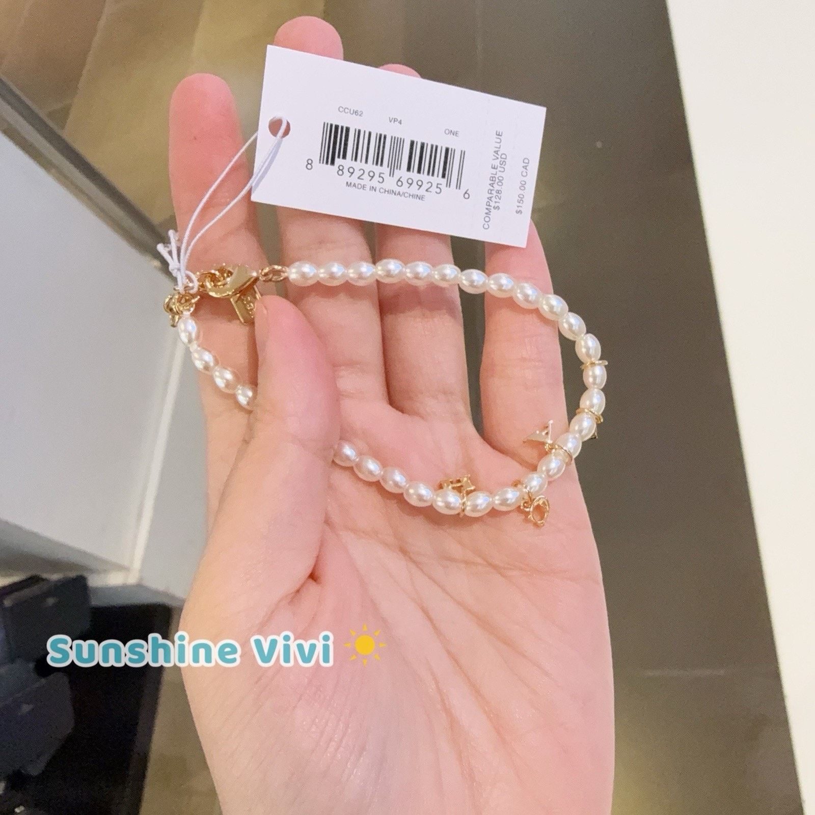 Coach NWT Coach Charms Pearl Bracelet CCU62 White and Gold Color Size ONE SIZE - 2 Thumbnail