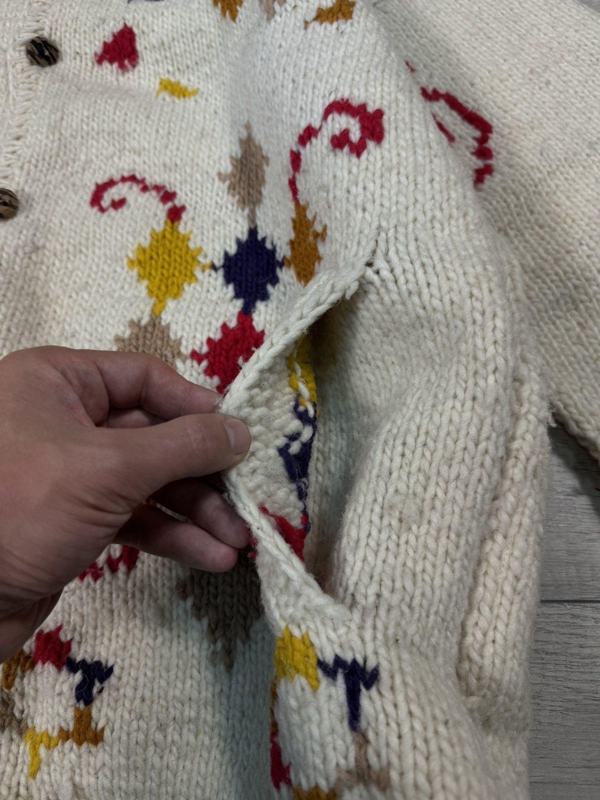 Handmade Pachamama Vintage Handmade Knitted Wool Patterned Cardigan Size US L / EU 52-54 / 3 - 4 Thumbnail