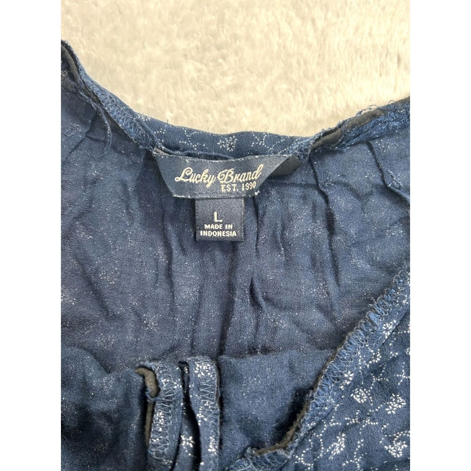 Lucky Brand Lucky Brand Women's Blouse Indigo Vine Print Long Sleeve Peasant Top Large Boho Size L / US 10 / IT 46 - 6 Thumbnail