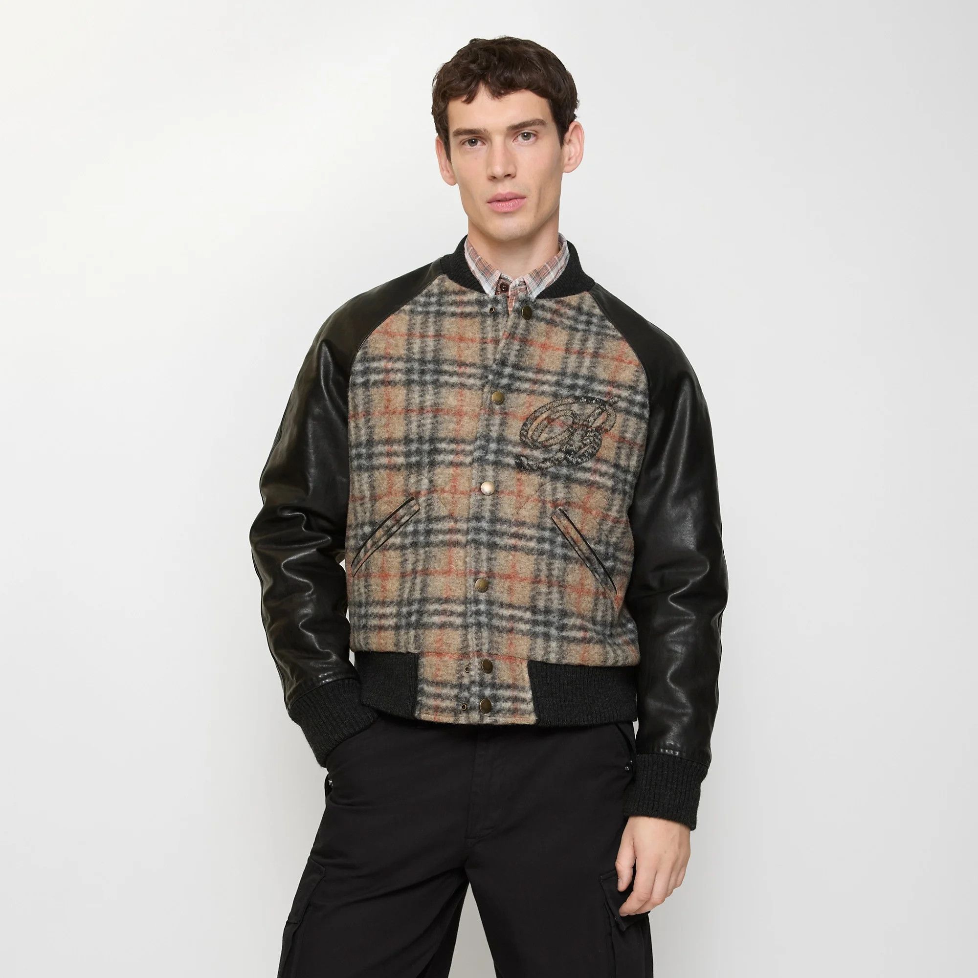 Burberry os11x0526 Check Wool and Leather Bomber Jacket in Multicolor Size US L / EU 52-54 / 3 - 2 Thumbnail