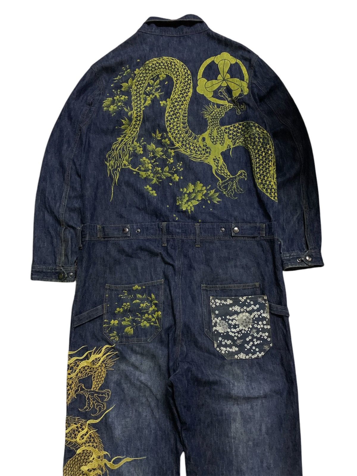 Karakuri Tamashii Vtg Japanese Sukajan Dragon Overall Denim Size US 43 - 9 Thumbnail