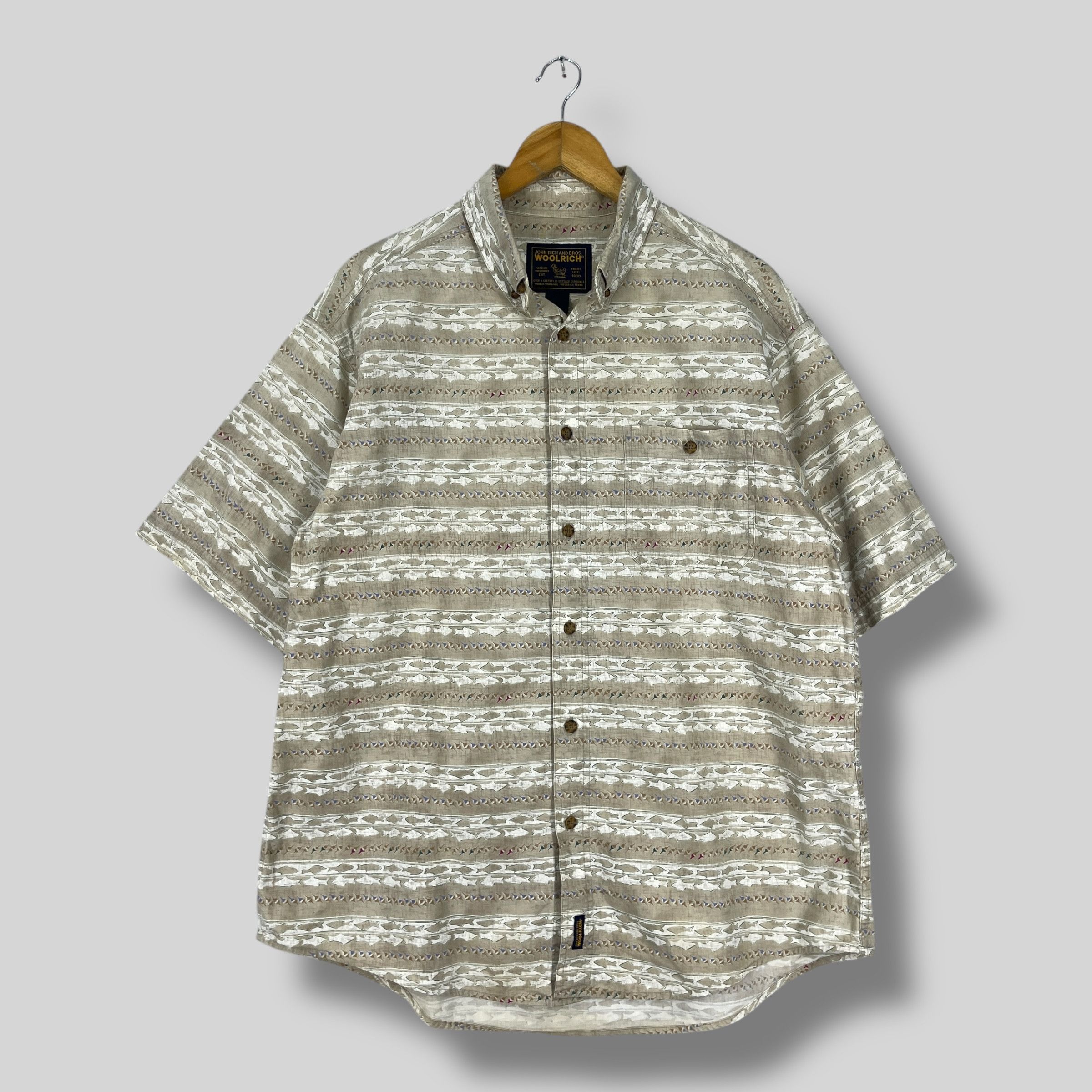 Woolrich Woolen Mills Vintage WOOLRICH Horizontal Fish Motive Printed Shirt Size US L / EU 52-54 / 3 - 1 Thumbnail