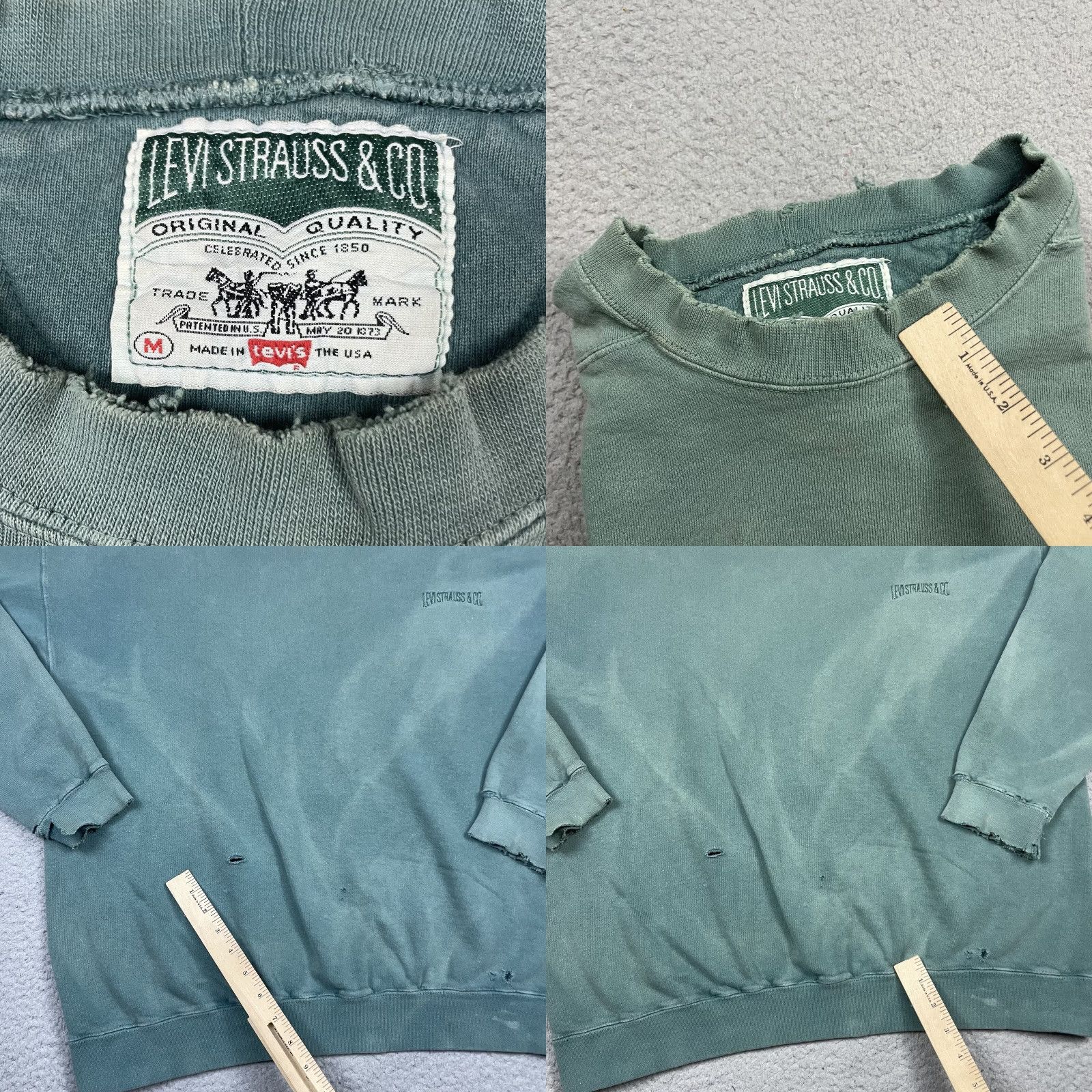 Levi's VINTAGE Levi’s Sweatshirt Mens M Green Sun Fade Distressed Logo 90s USA Pullover Casual Rock Size US M / EU 48-50 / 2 - 8 Thumbnail