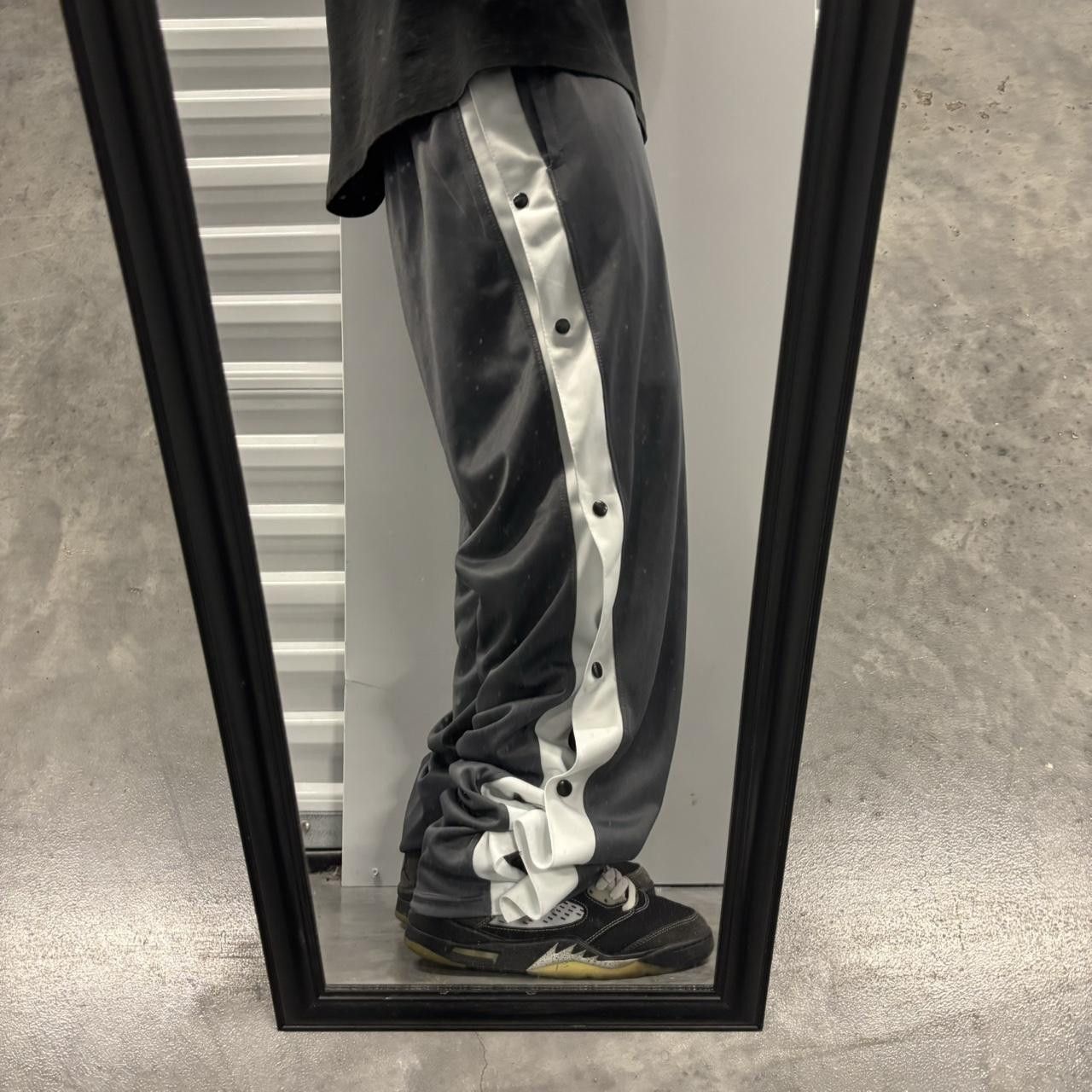 Japanese Brand × Vintage Crazy Vintage Y2K/2000s Grey White Striped Streetwear Skater Tear-Away Track Pants! Size US 30 / EU 46 - 1 Thumbnail