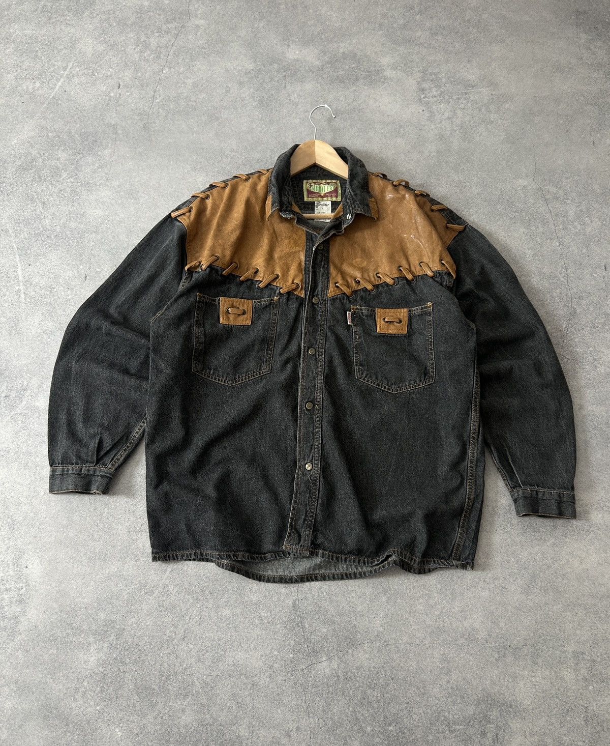 Cowboy Equipment Vintage Shooter Cowboys denim buttons shirt with leather Size US L / EU 52-54 / 3 - 1 Thumbnail