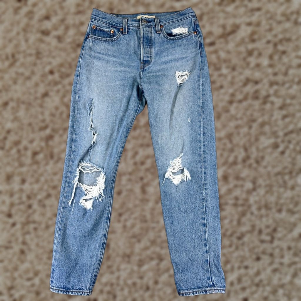 Levi's VINTAGE Levis Premium Jeans Womens 27 Blue Denim Levi's Wedgie FitMid Rise 5-Pocket Distressed stretch Jeans Womens Mens Girls Size 27" / US 4 / IT 40 - 1 Thumbnail