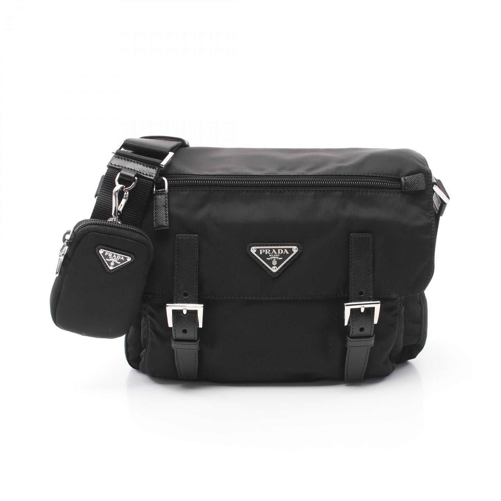 Prada Prada Vela Nylon Saffiano Leather Shoulder Bag Leather Shoulder Bag 1Bd953B1Mrv44F0002 in Black, Women's