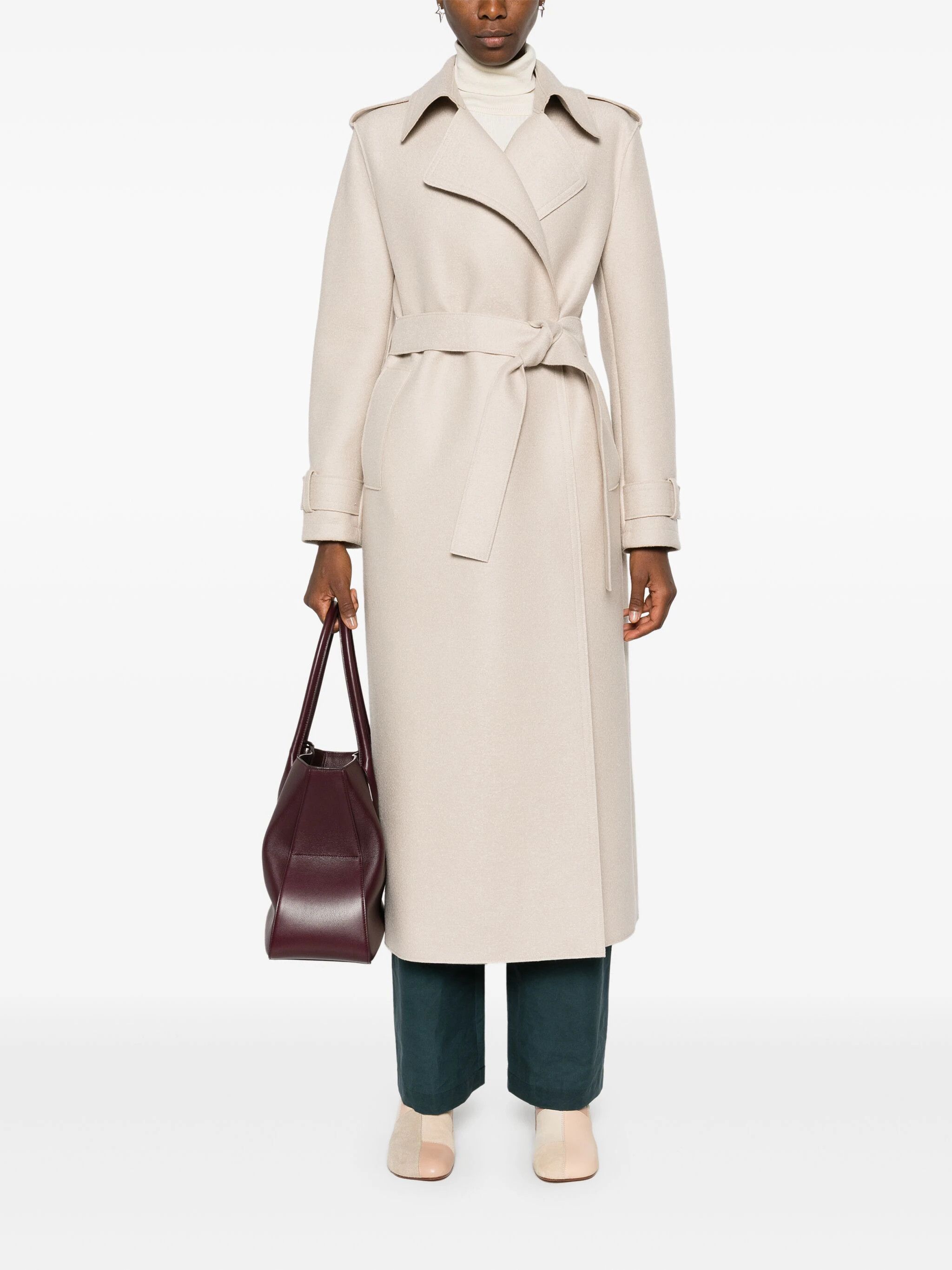 Harris Wharf London o1s22i1n1024 Pressed Wool Robe Coat in Beige Size XS / US 0-2 / IT 36-38 - 2 Thumbnail