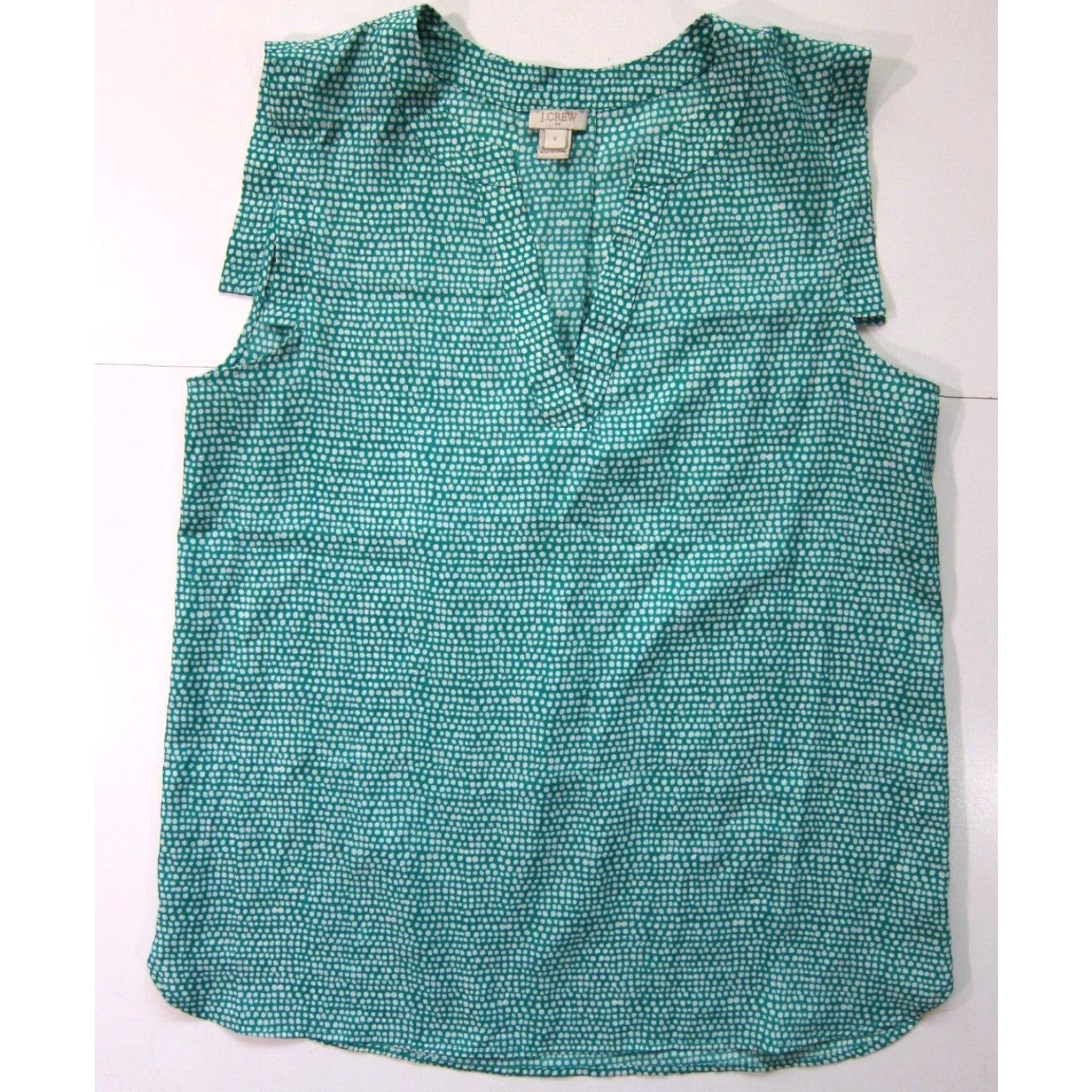 J.Crew J.Crew Green White Polka Dot V-Neck Cap Sleeve Tunic Blouse Women 8 Size M / US 6-8 / IT 42-44 - 8 Thumbnail