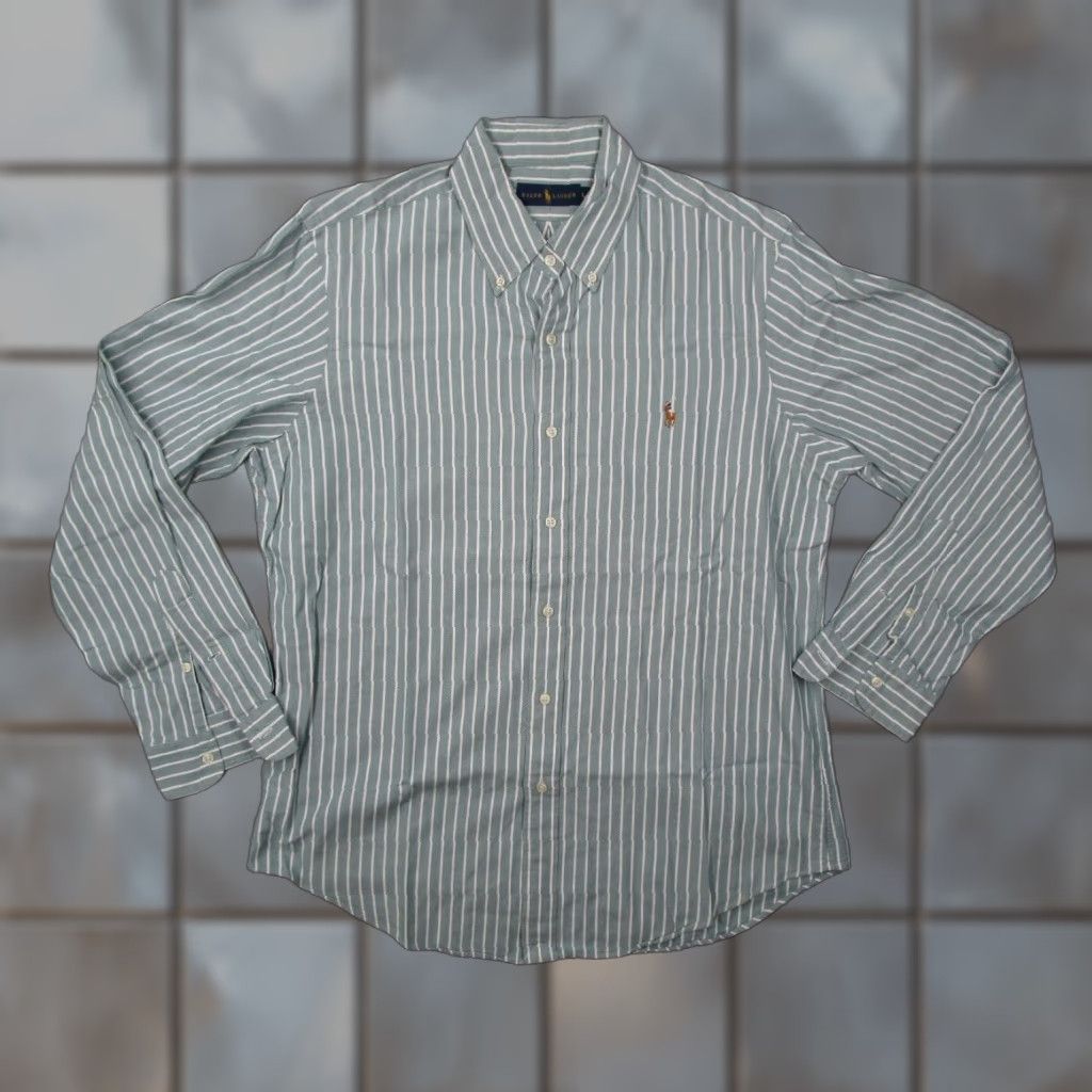 Ralph Lauren VINTAGE Ralph Lauren Shirt Mens Large Green Striped Button Up Twill Casual Americana Classic Size US L / EU 52-54 / 3 - 1 Thumbnail