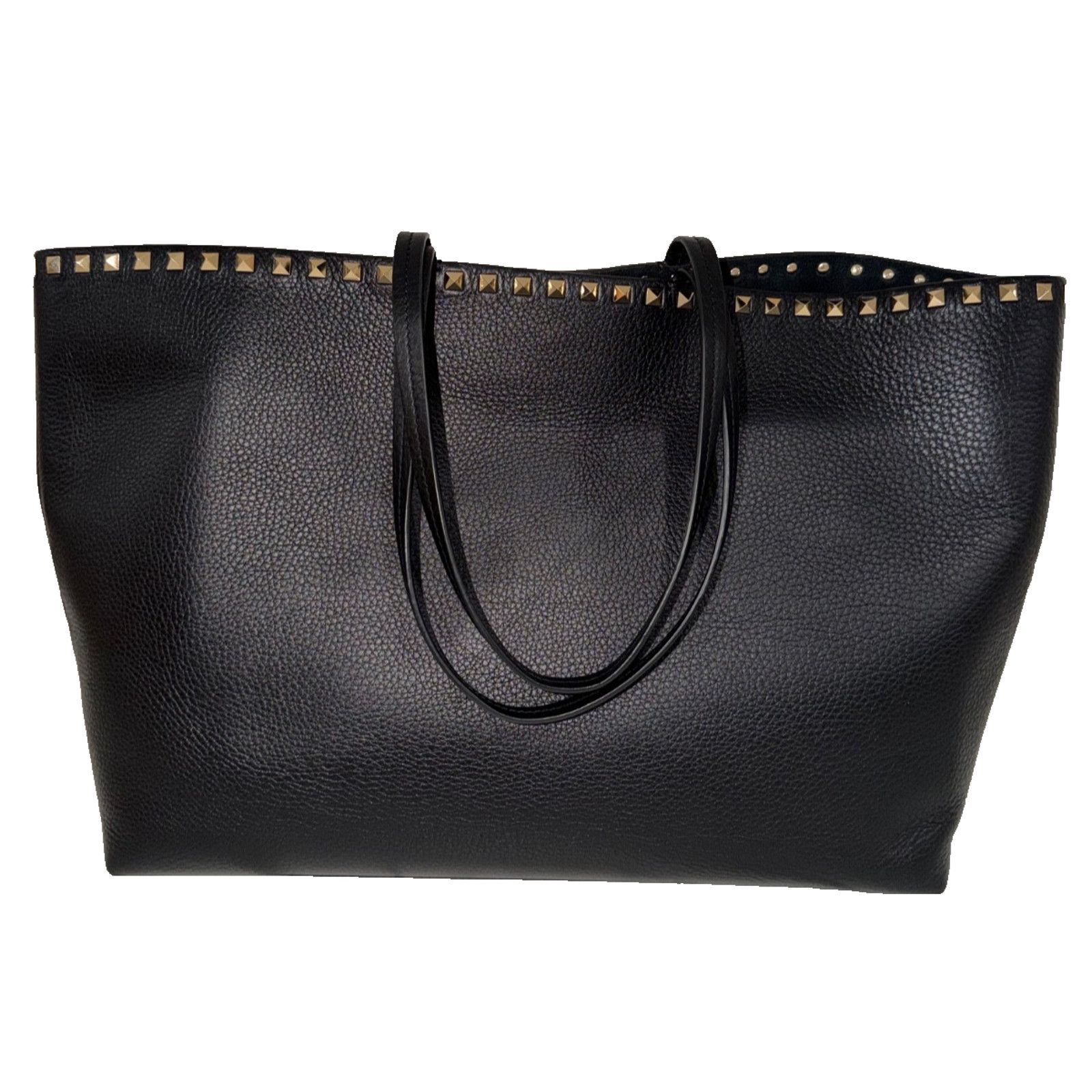 Valentino Valentino Garavani Rockstud Large Black Grained Tote Size ONE SIZE - 11 Thumbnail