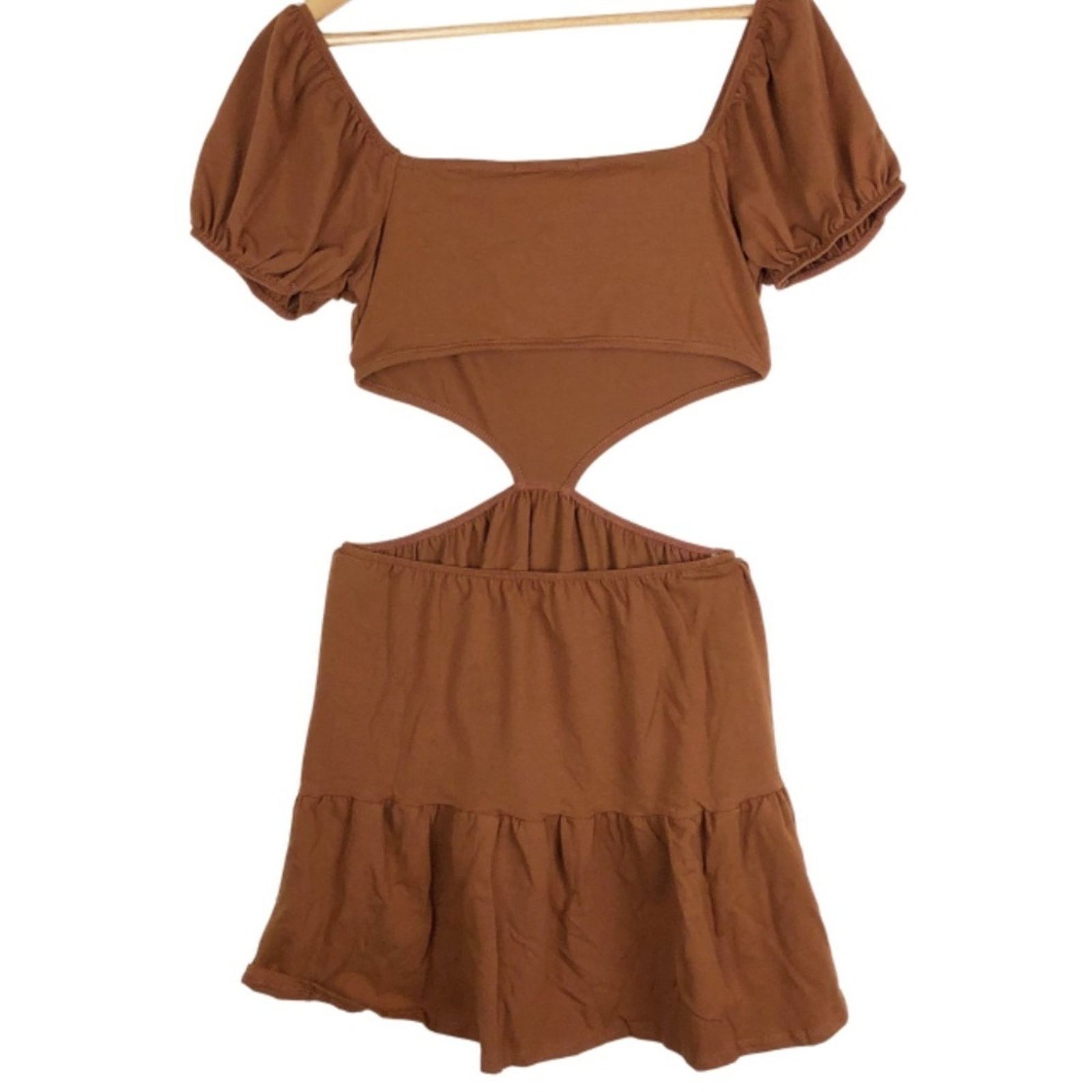 Forever 21 New Forever 21 Women’s Cutout Flounce-Hem Mini Dress Brown Size L / US 10 / IT 46 - 13 Thumbnail