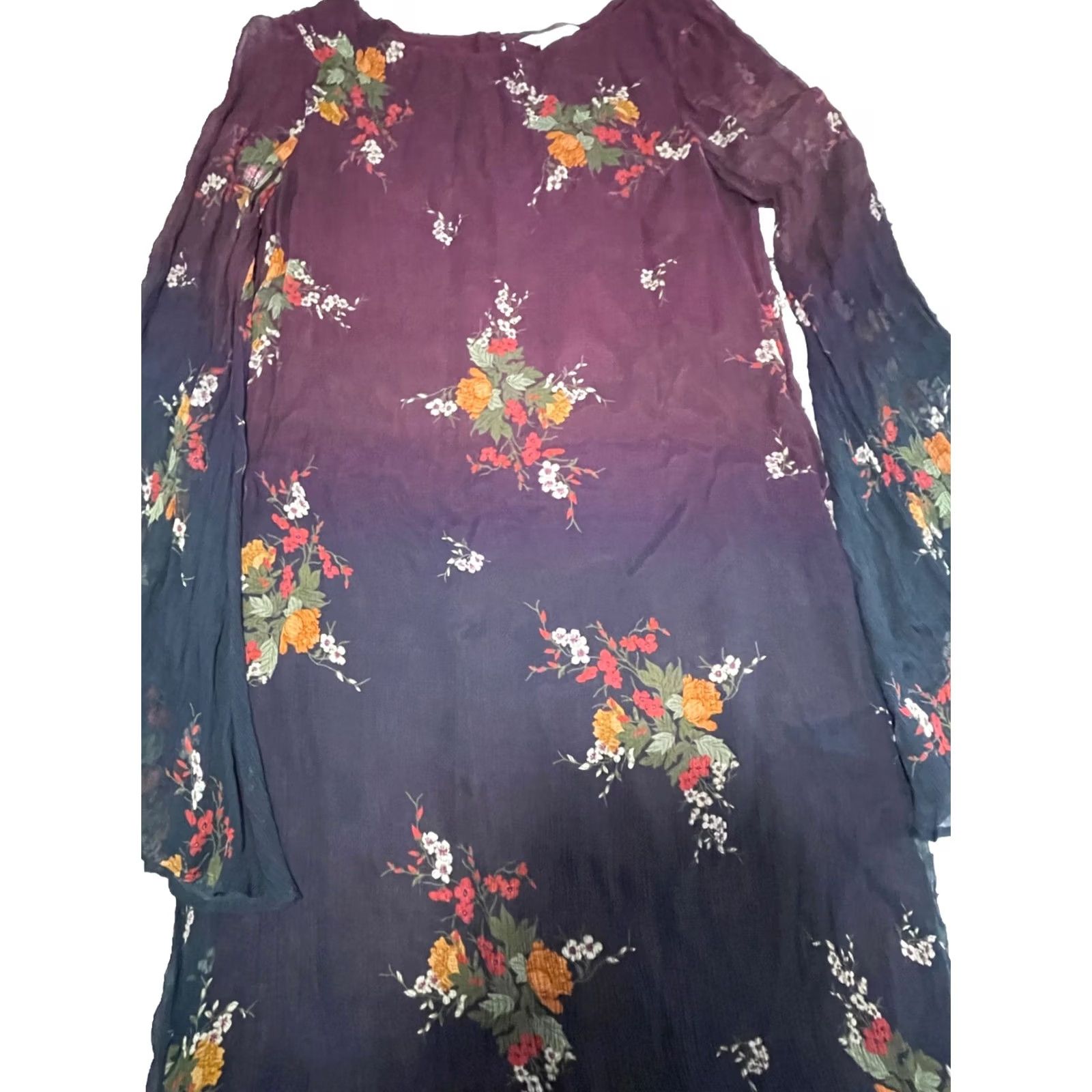 Vintage Sundance Dress Womens S size Ombre Floral Chiffon Bell Sleeve Vandenberg Size S / US 4 / IT 40 - 4 Thumbnail
