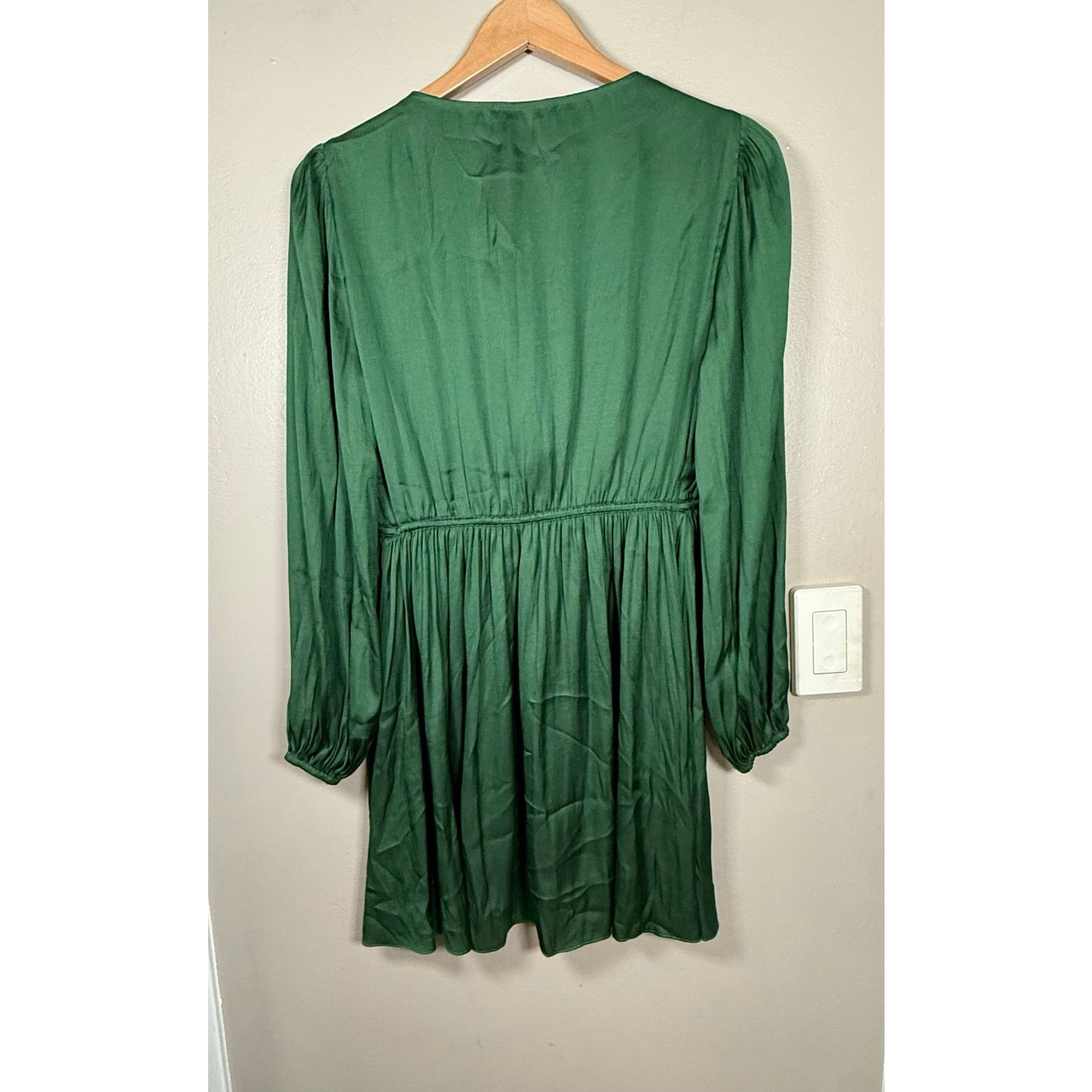 Maje Maje Green Shirred Satin Holiday Mini Dress 36/4 US $375 Size S / US 4 / IT 40 - 5 Thumbnail