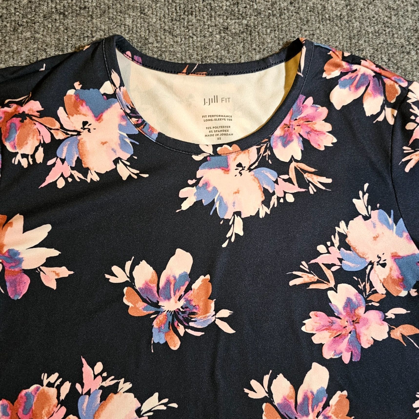 J. Jill J Jill Top Womens XS Black Floral Performance Long Sleeve Stretchy Casual Shirt Size XS / US 0-2 / IT 36-38 - 2 Thumbnail