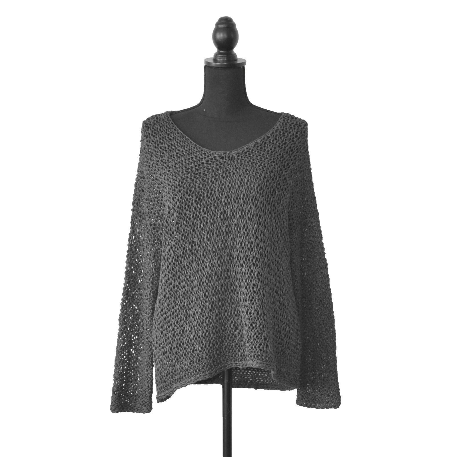 Eileen Fisher New EILEEN FISHER Gray Net Knit Long Sleeve Blouse Top Sz L Size L / US 10 / IT 46 - 1 Thumbnail
