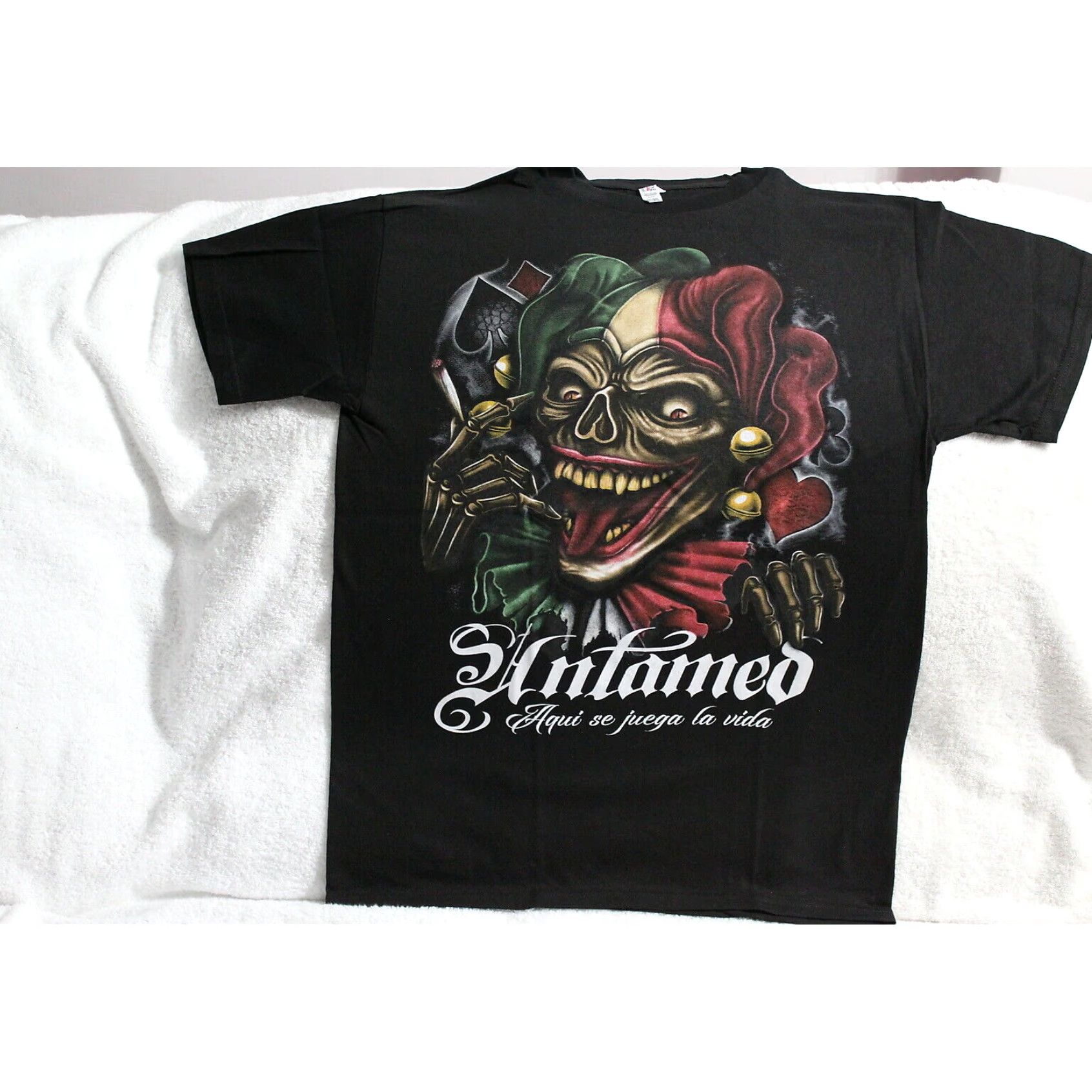 Vintage Joker Skull Mens Black T Shirt Extra Large XL Untamed Size US L / EU 52-54 / 3 - 1 Thumbnail