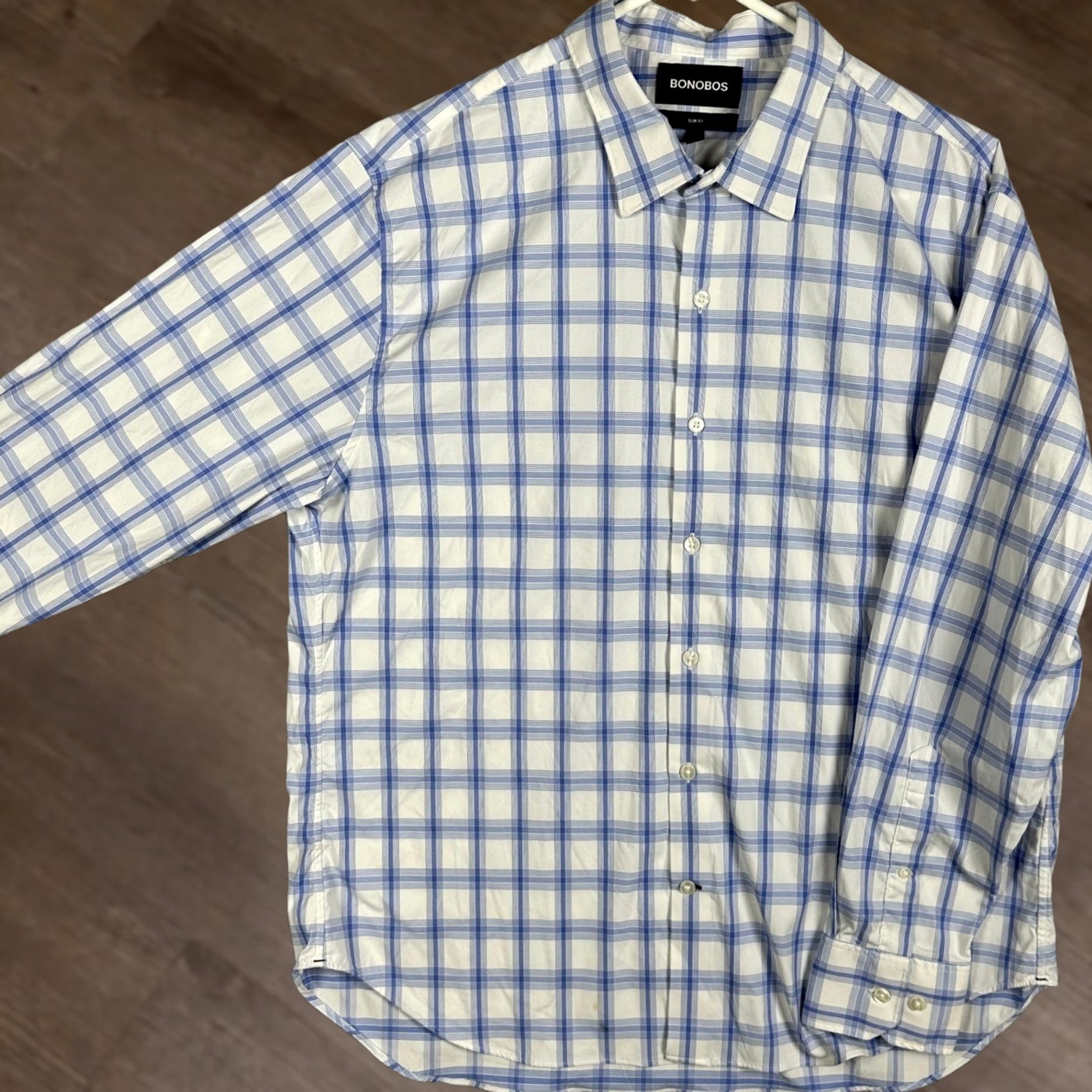 Bonobos Bonobos Shirt Mens XL Blue White Slim Fit Button Up Plaid Stretch Outdoor Size US XL / EU 56 / 4 - 1 Thumbnail