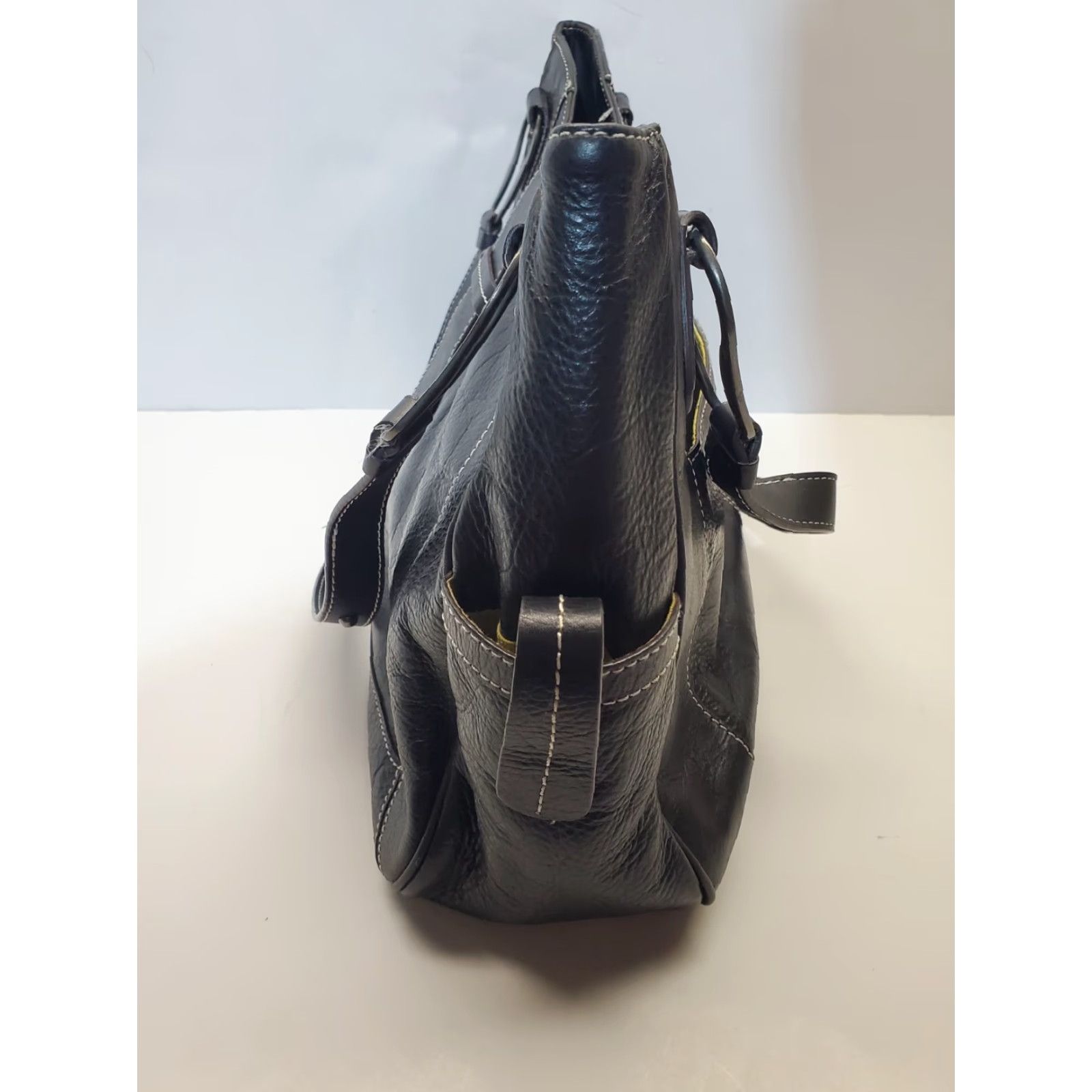Vintage VINTAGE Franklin Covey Tote Black Leather Organizer Purse Bag Handbag Women Large 10x14 Magnetic Size ONE SIZE - 3 Thumbnail